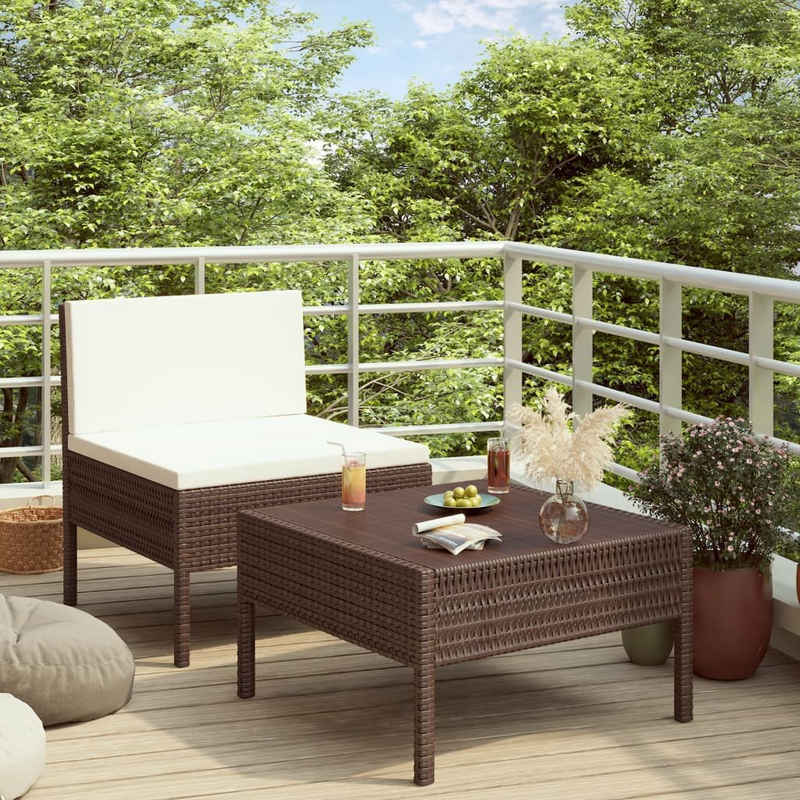 vidaXL Gartenlounge-Set 2-tlg. Garten-Lounge-Set mit Auflagen Poly Rattan Braun, (2-tlg)