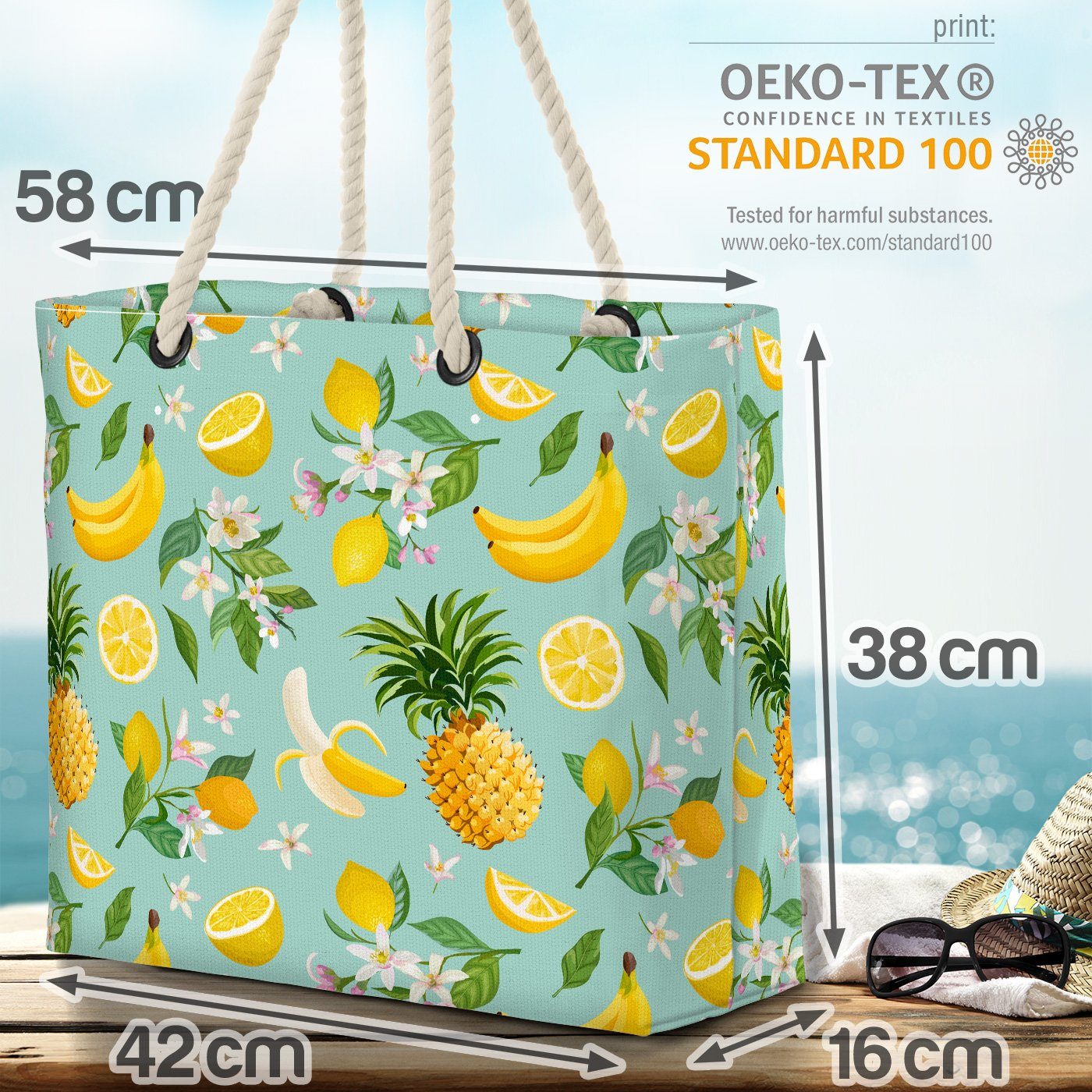 Beach (1-tlg), Zitrone Banane Früchte Ananas Strandtasche Küche Esse Essen Südfrüchte Kochen Bag VOID Obst