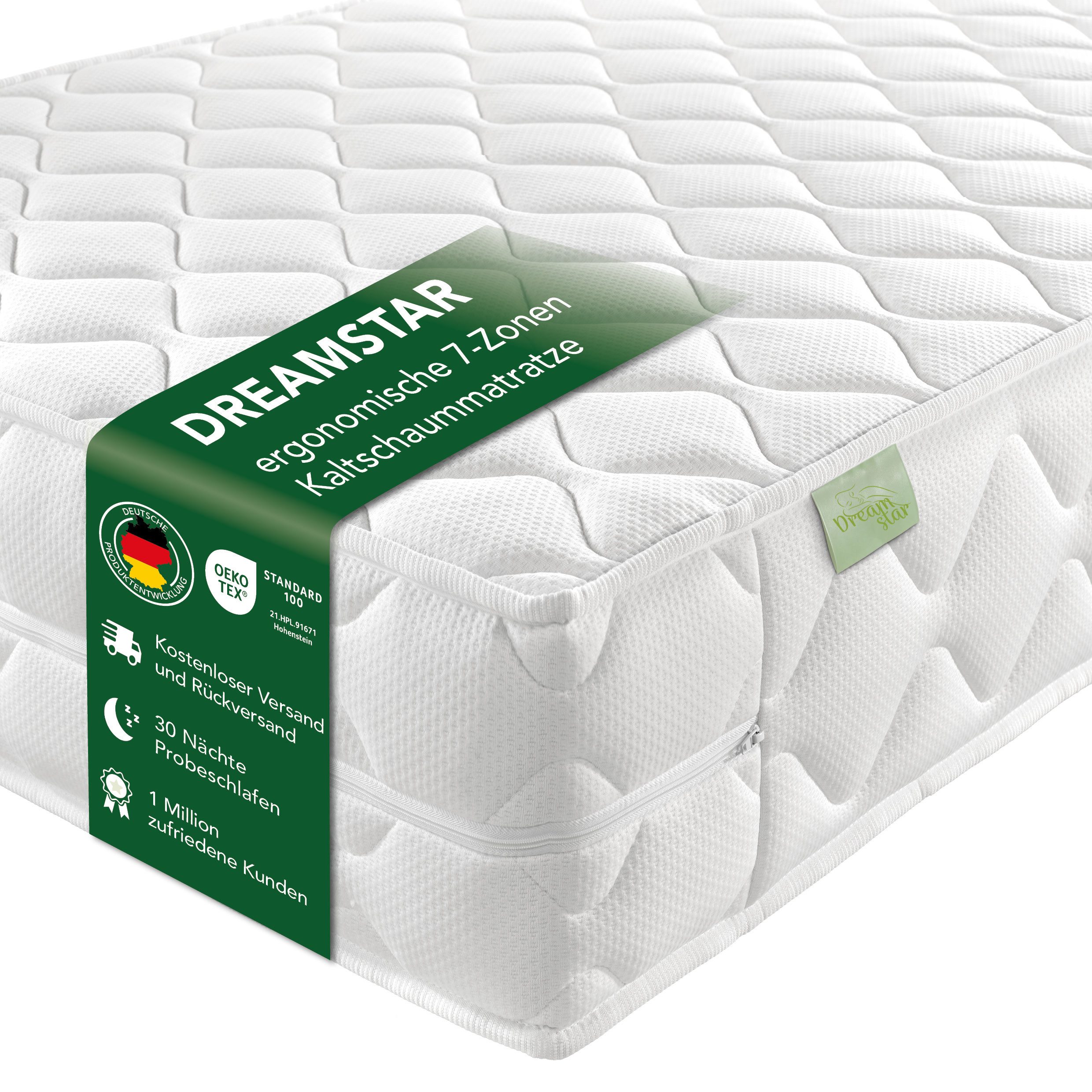 Kaltschaummatratze Ergo Flex, zwei unterschiedlich feste Liegeseiten (H2/H3 oder H3/H4), Dreamstar, ergonomische 7-Zonen Wendematratze