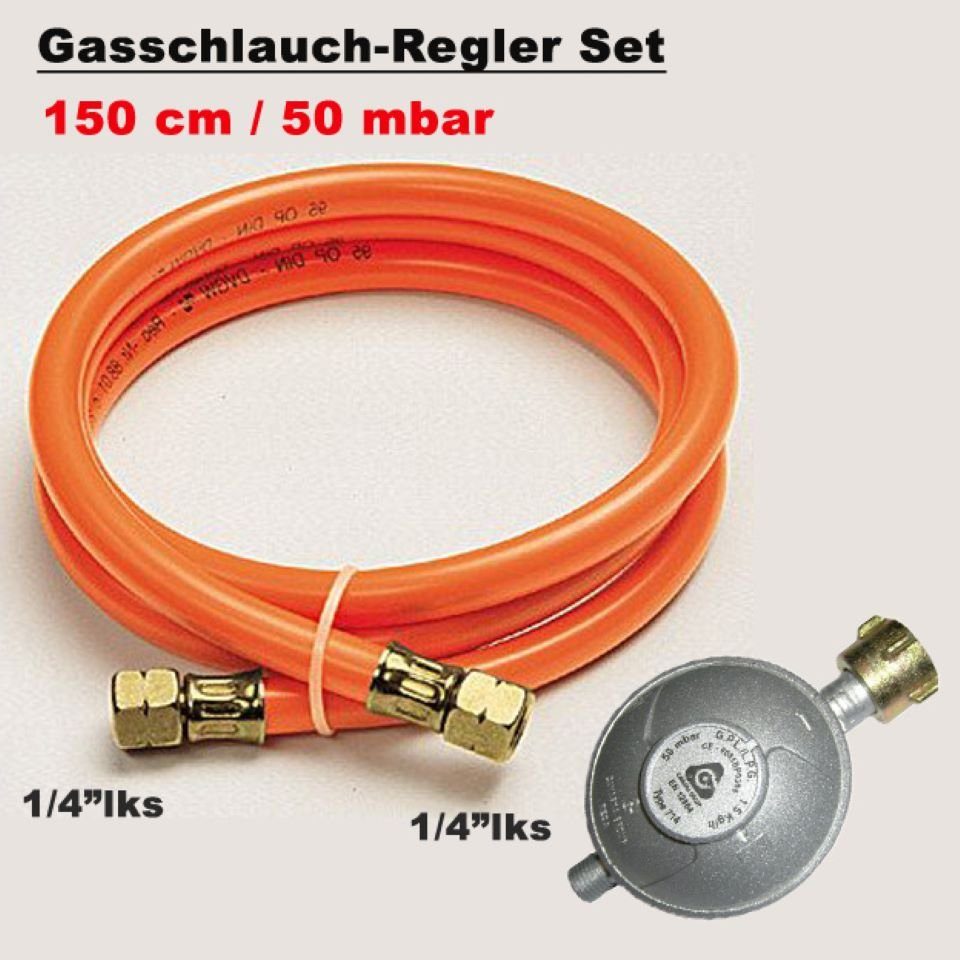 Phönix Germany Gasdruckregler 150/50, 50,00 mbar, Gasschlauch Druckminderer Set 150cm/ 50mbar für BBQ Gasgrill von Phönix Germany