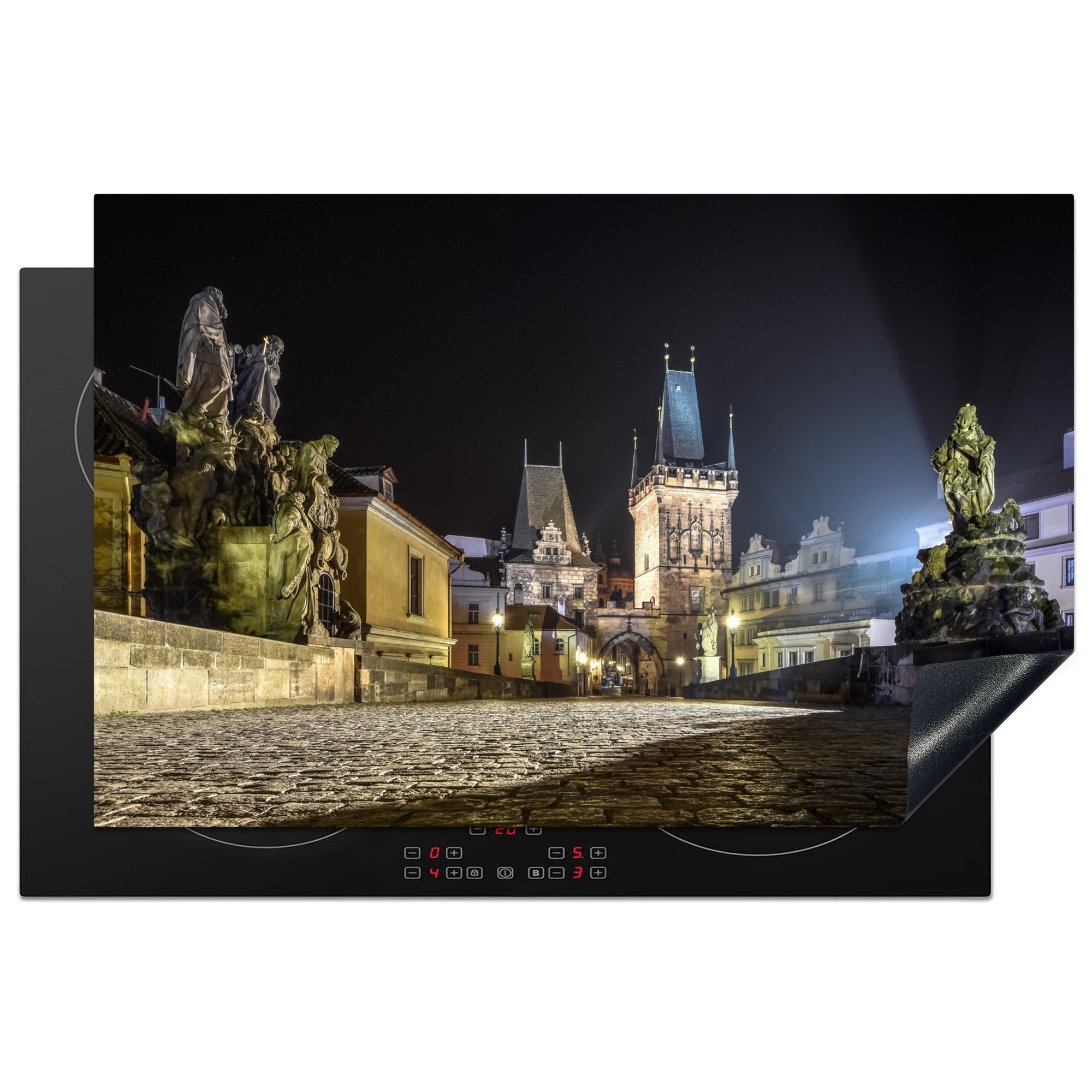 Induktionskochfeld Prag, auf Schutz Karlsbrücke in Ceranfeldabdeckung der Statuen Herdblende-/Abdeckplatte MuchoWow tlg), (1 für cm, Vinyl, küche, die 81x52