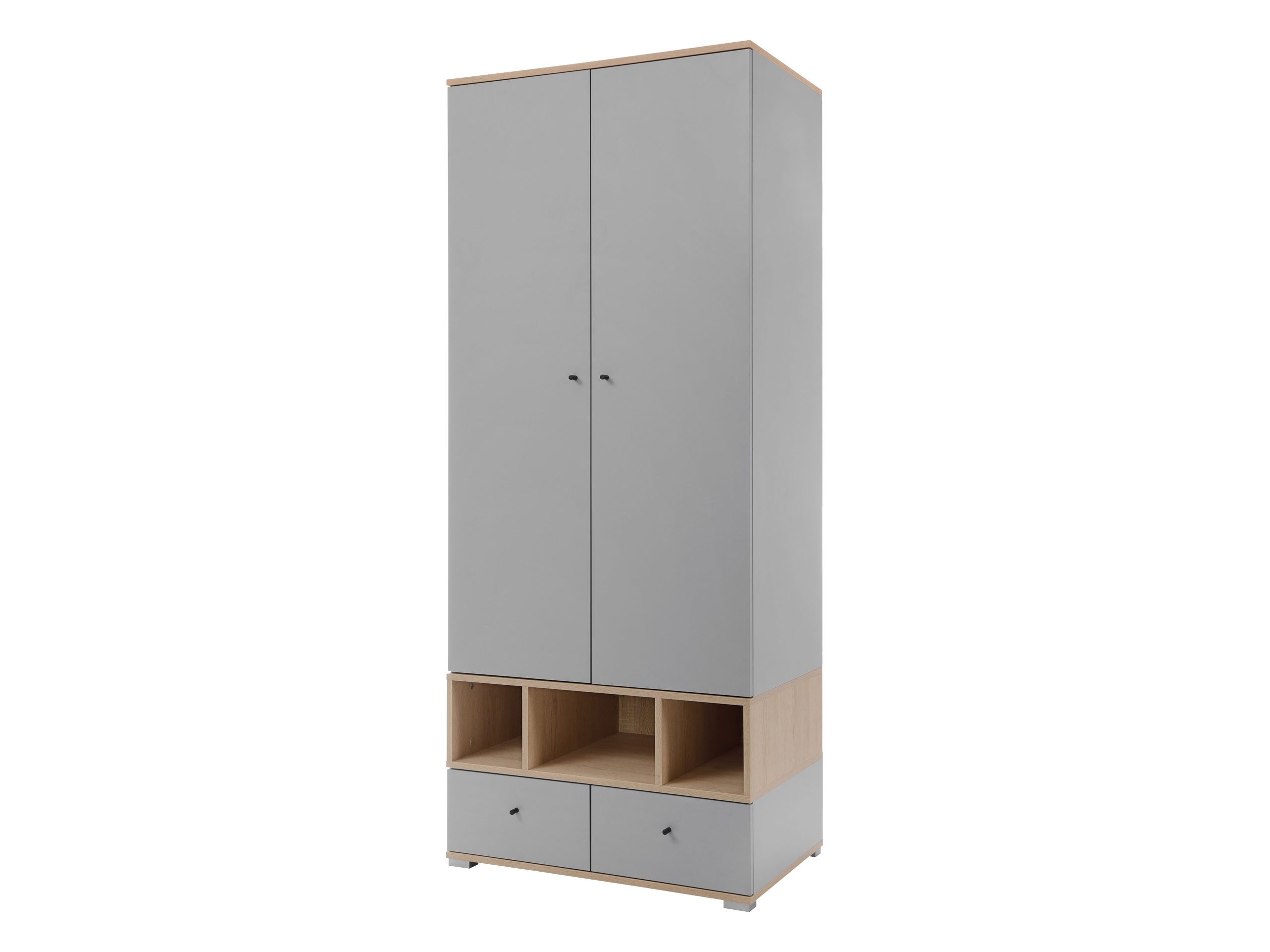 MIRJAN24 Kleiderschrank Oro OR01 (mit zwei Drehtüren und zwei Schubleden) zwei Kleiderstange, 80x50x195 cm