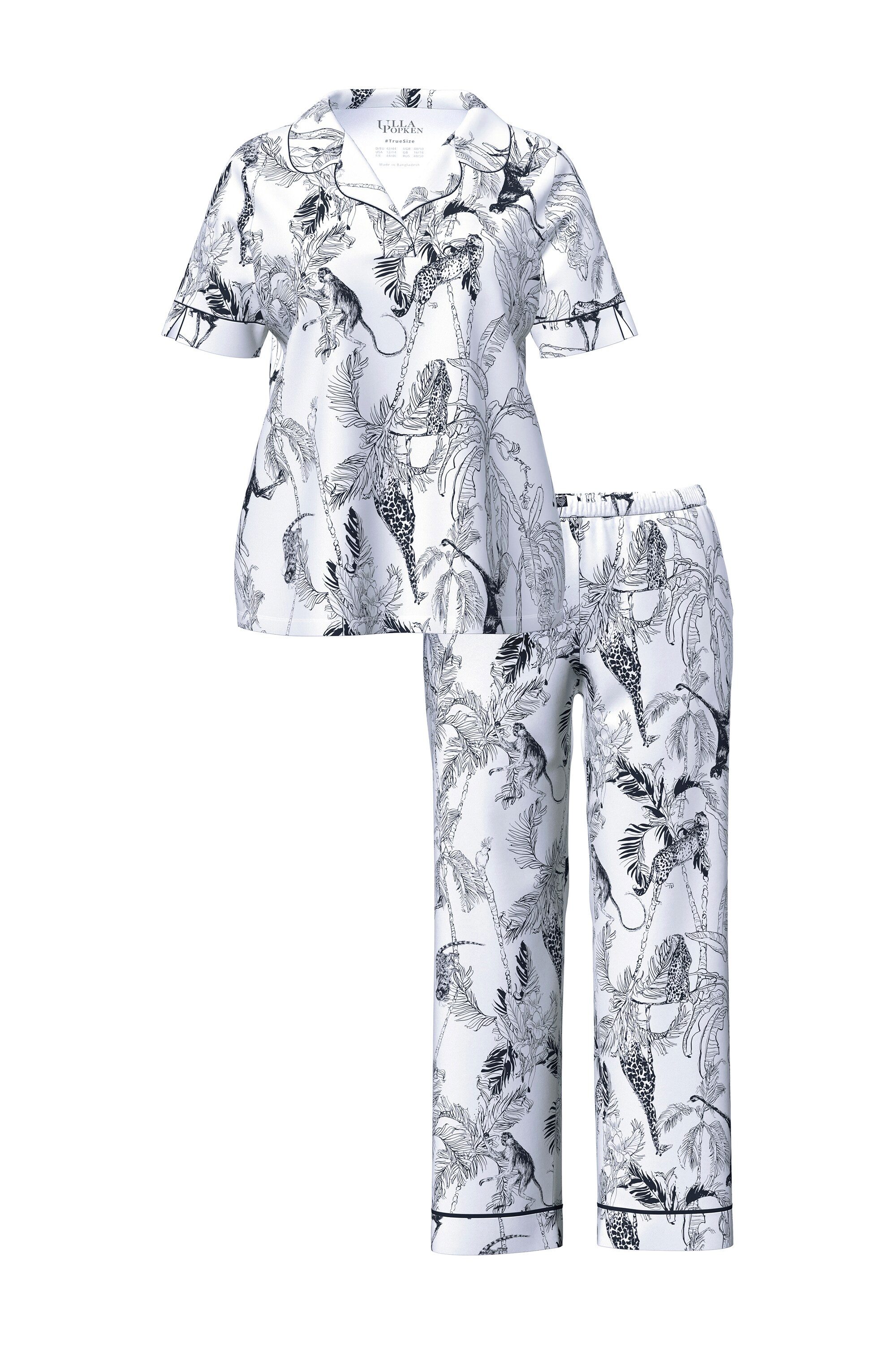 Ulla Popken Pyjama Pyjama Safari Kragen V-Ausschnitt Halbarm