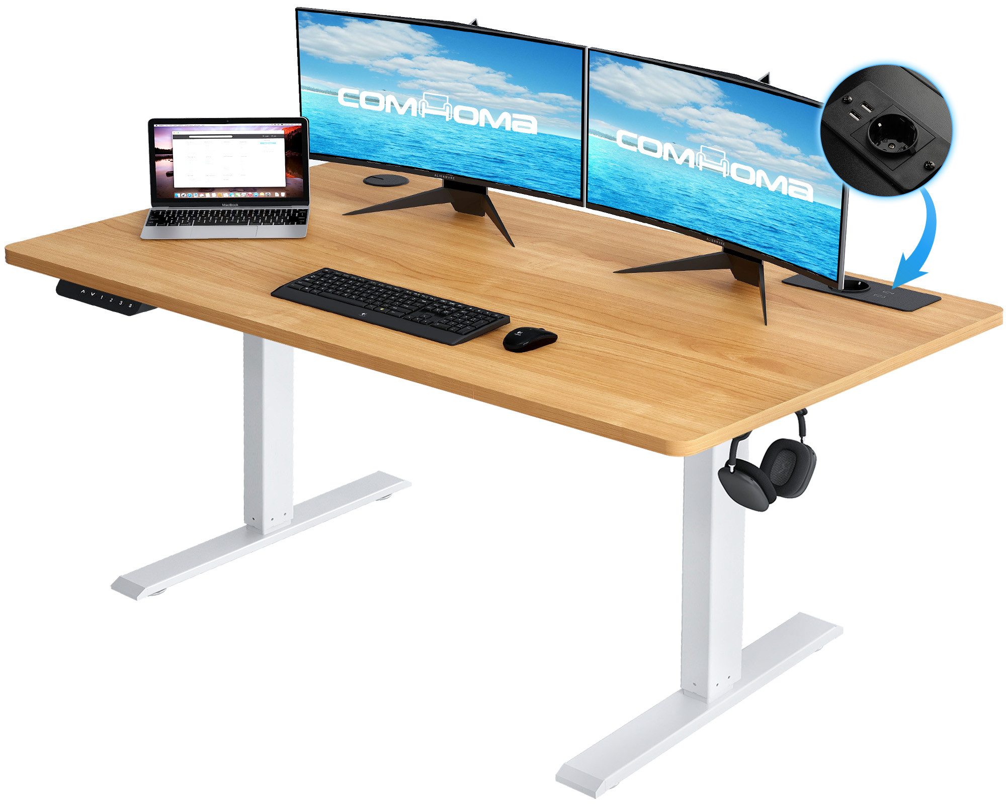 COMHOMA Schreibtisch Höhenverstellbarer Schreibtisch 140x60 cm günstig online kaufen