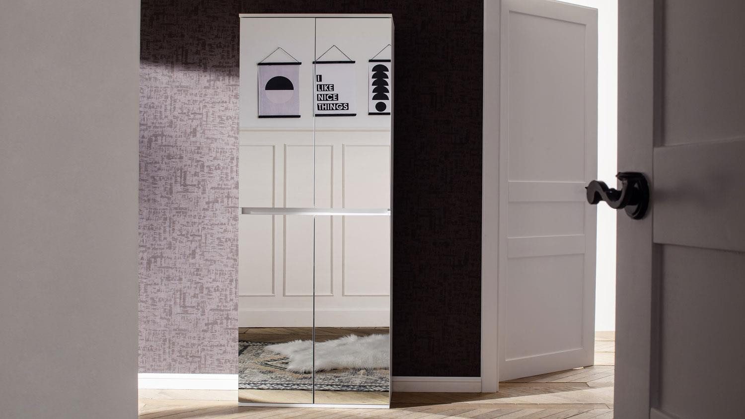 trendteam Garderobenschrank Garderobenschrank Mirror 4-trg weiß Spiegel Schuhschrank