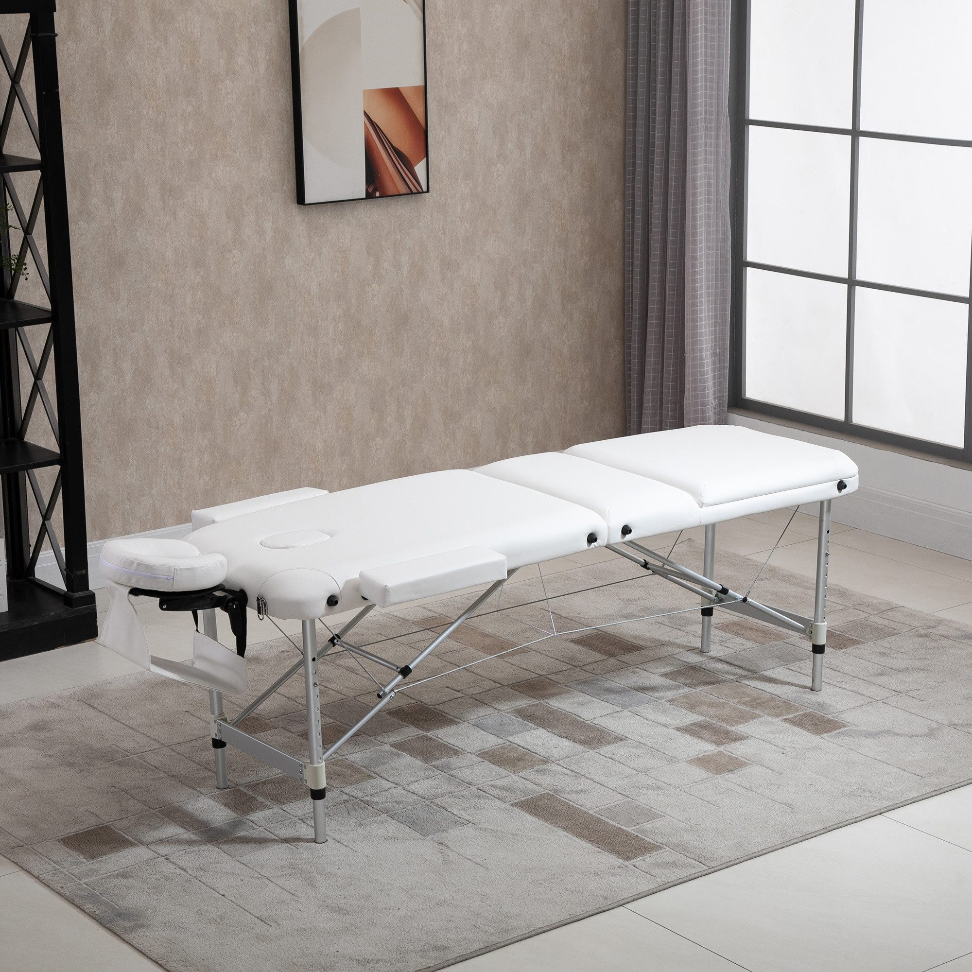 MC Star Massageliege höhenverstellbar mit Kopfkissen für Salon & Spa (Kunststoff & Alu, Weiß, 215 x 60 x 61-84 cm)