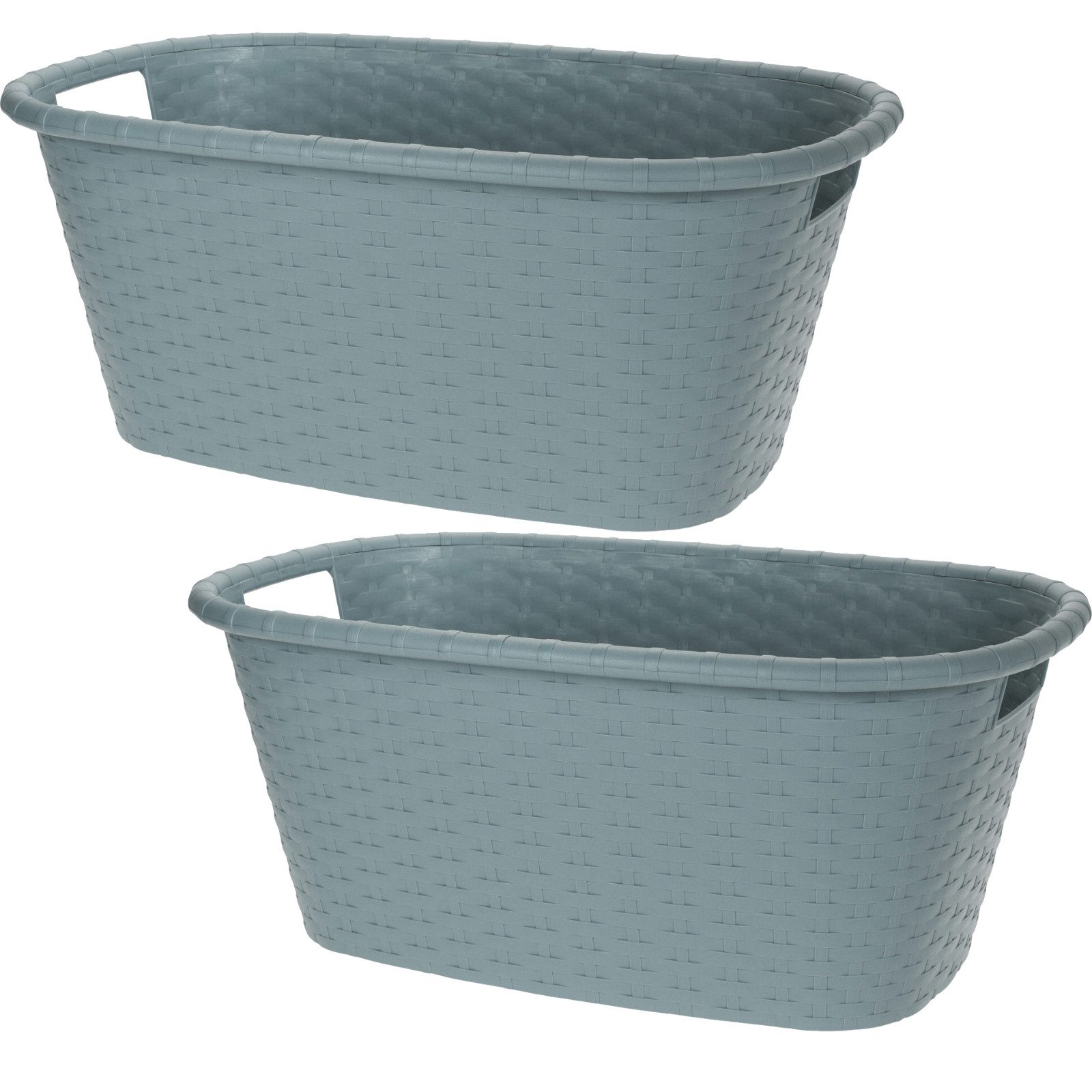 Koopman Wäschekorb Wäschewanne Kunststoff Pastellfarben 2 er Set (2 St), 2 Stk, 35 Liter, Grün, Rattan-Optik, Kunststoff