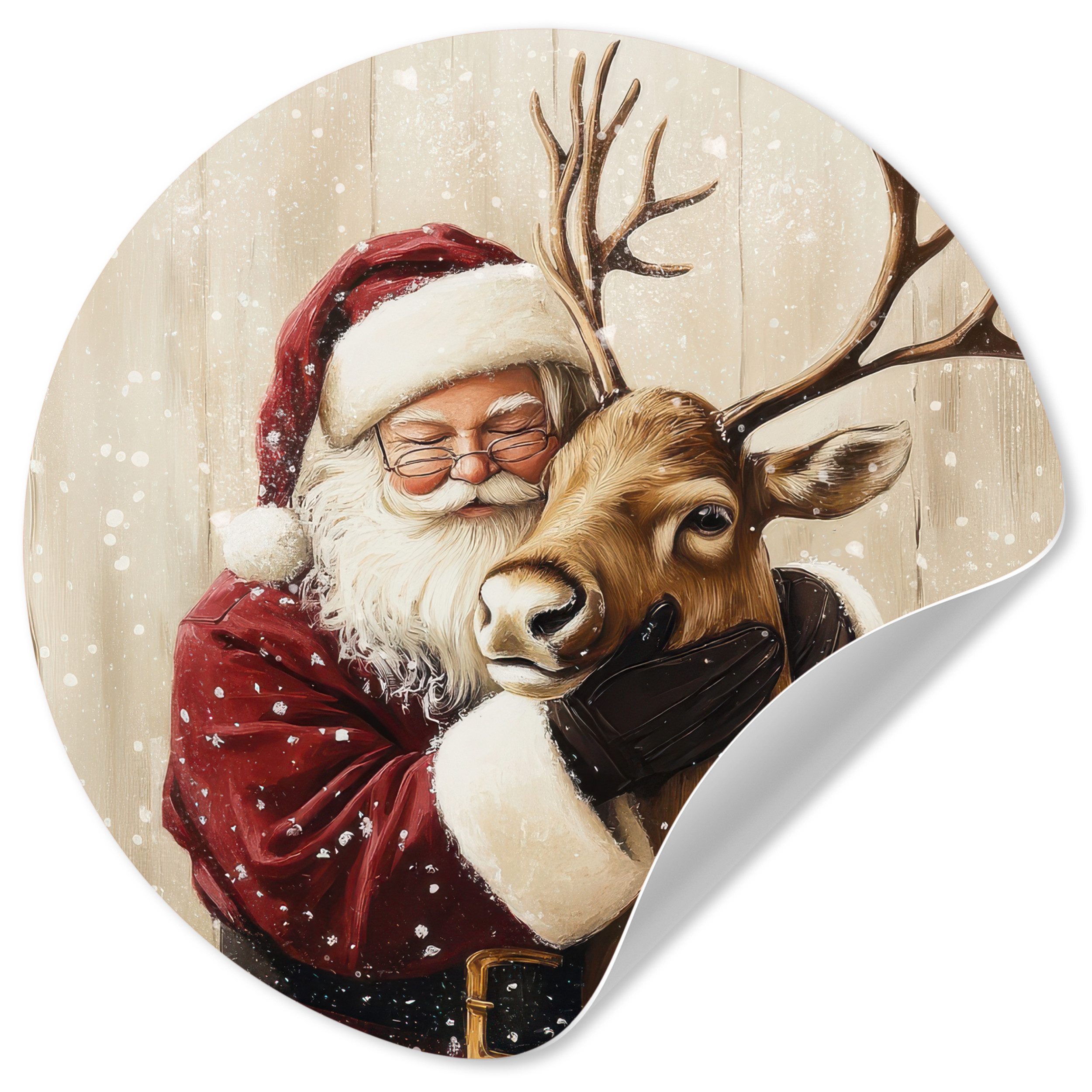 MuchoWow Wandsticker Weihnachtsmann - Rentier - Schnee - Bunt (1 St), Wandtattoo Selbstklebend, Wohnzimmer Deko Aufkleber, 30x30 cm