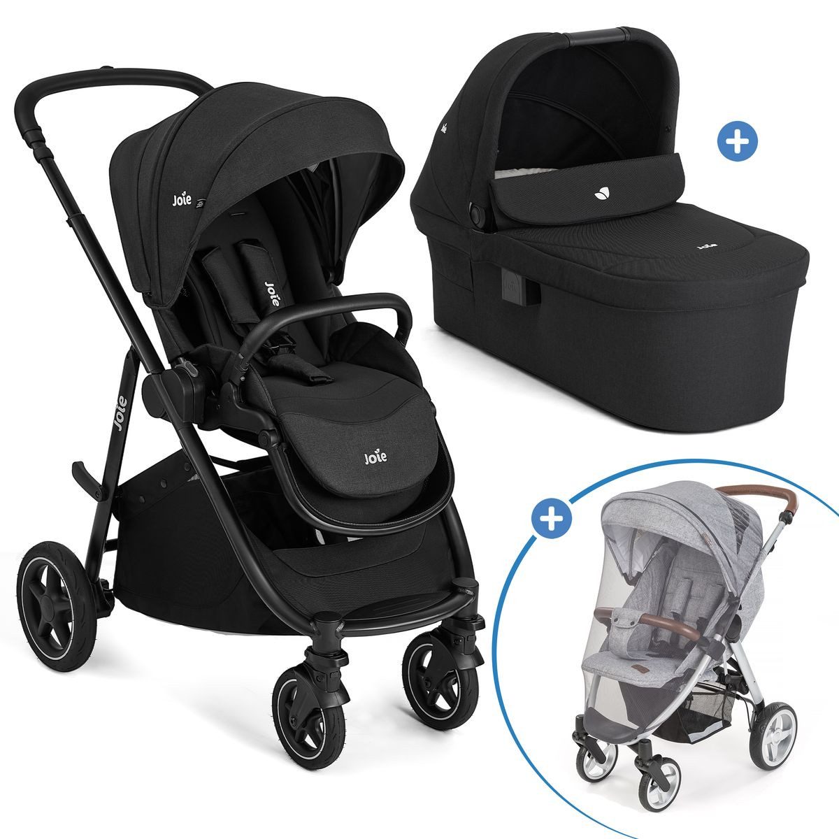 Joie Kombi-Kinderwagen Versatrax - Raven, 2in1 Kinderwagen Buggy Set mit Babywanne, Sportsitz, Adapter & Zubehör