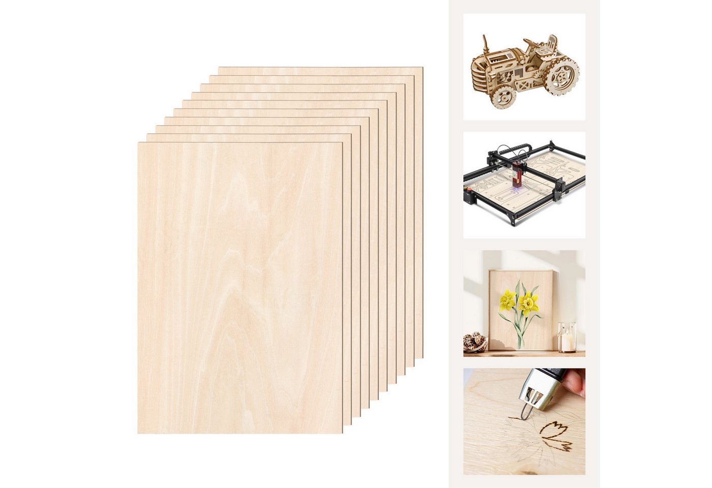 Clanmacy Bastelnaturmaterial Sperrholzplatte Linde 3mm Birkensperrholz Dünne Holz-Zuschnitte,50xA4, (50-tlg)