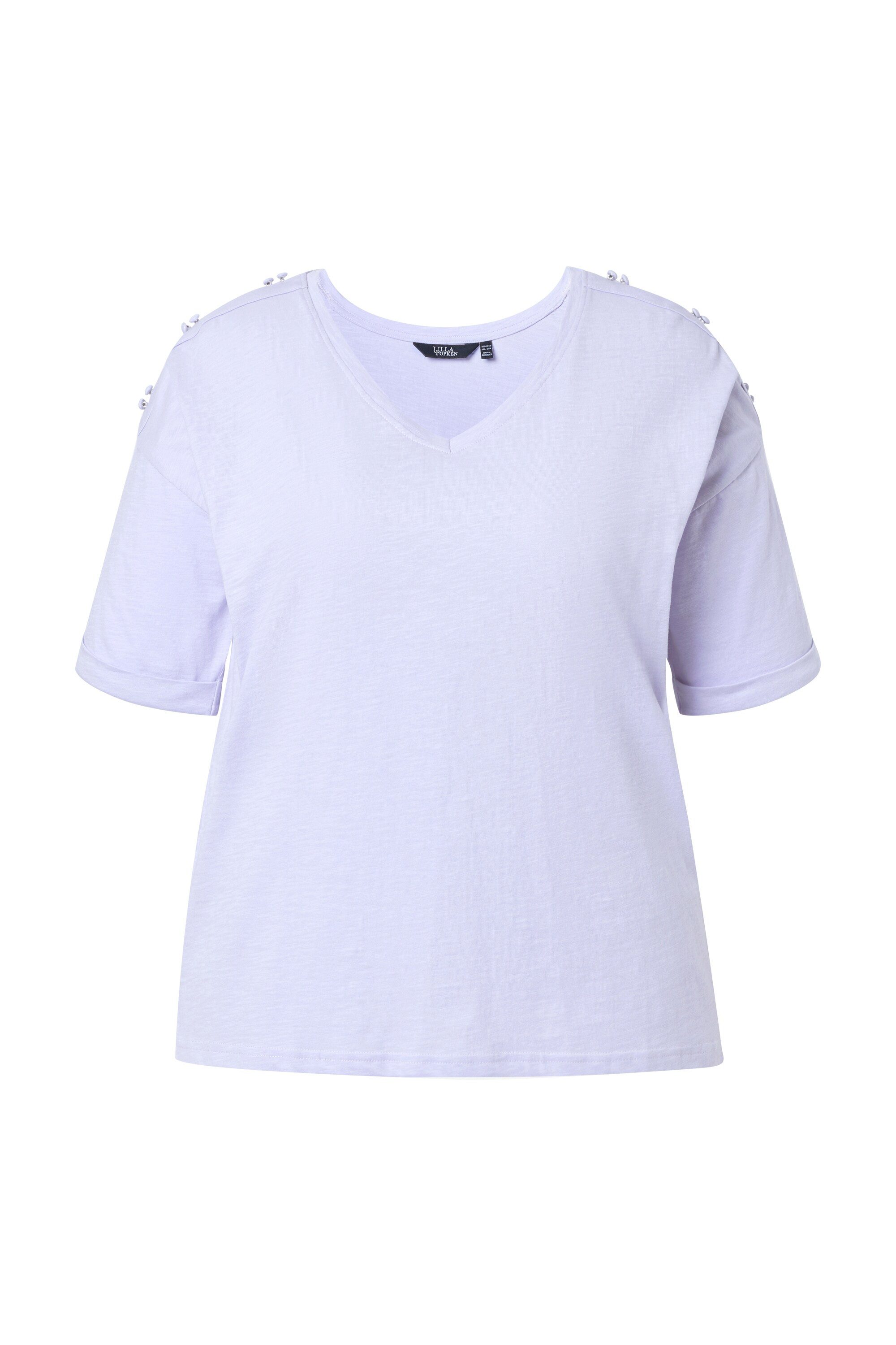 Ulla Popken T-Shirt T-Shirt Schulterschlitze Oversized V-Ausschnitt günstig online kaufen