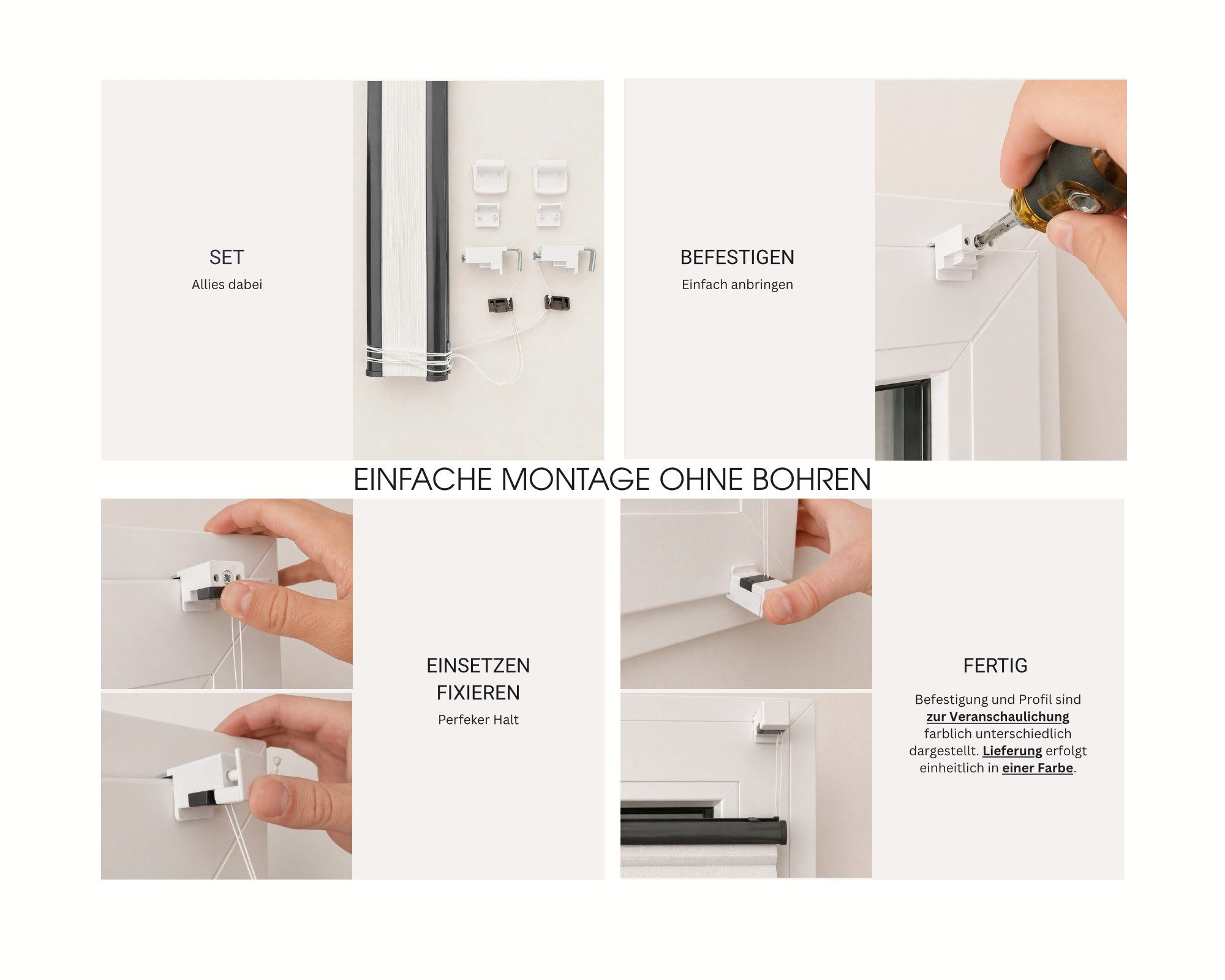 DomDeco Plissee Premium Plissee ohne Bohren, Sichtschutz, lichtdurchlässig, blickdicht, Klemmfix, Klemmfix, UV-beständig, modernes Design, stufenlos – Bild 5 von 5