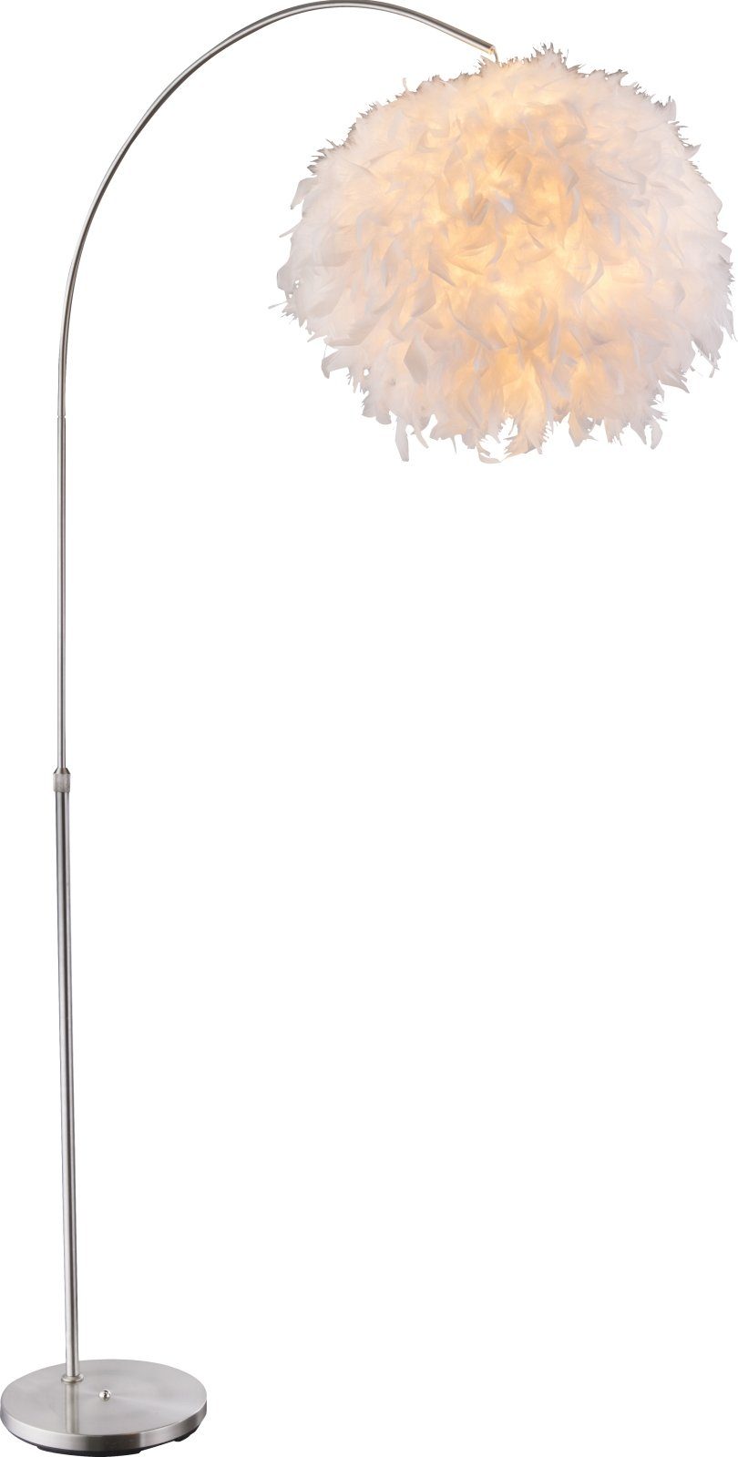 Stehlampe Stehlampe Wohnzimmer Stehleuchte gebogen Federn weiß Kugel silber