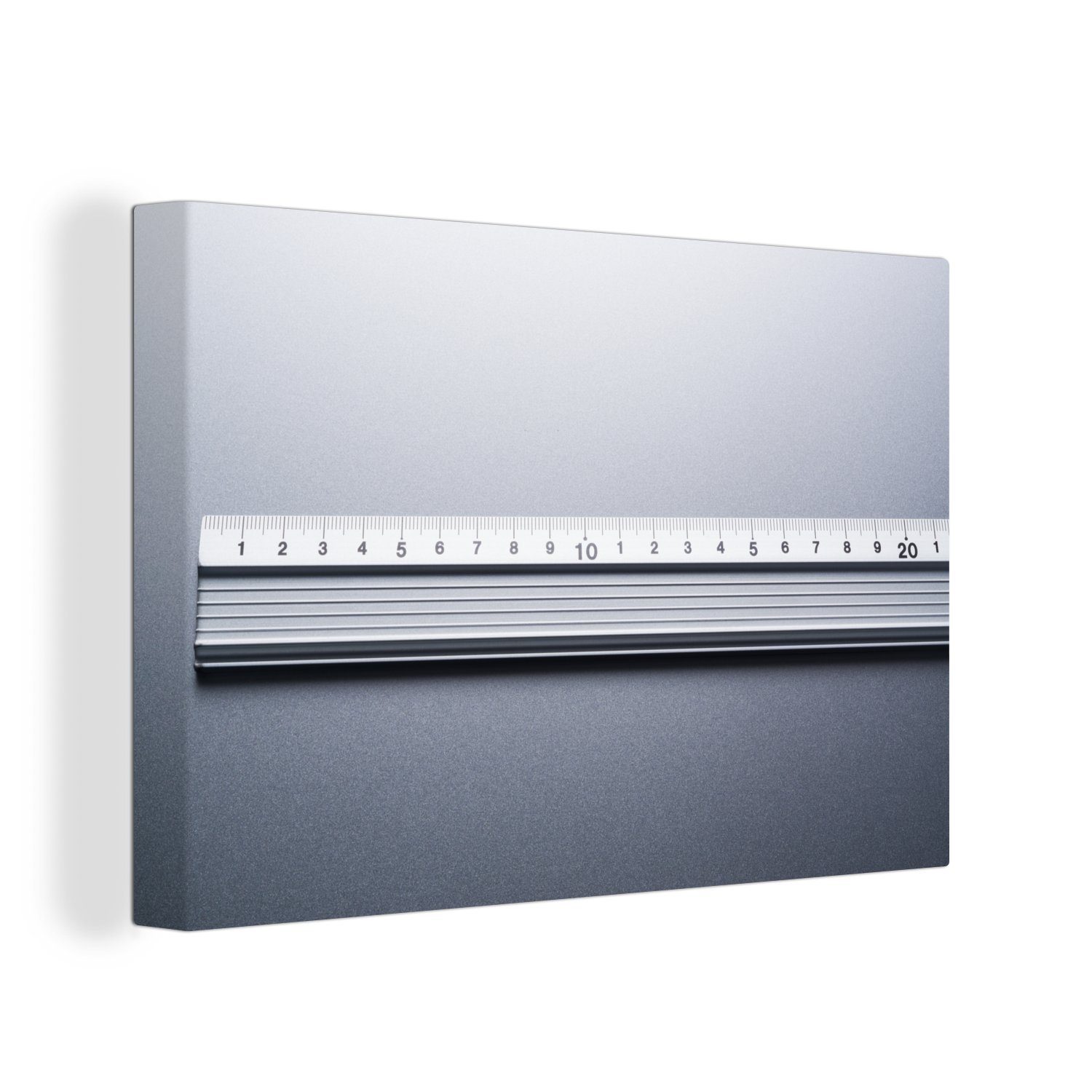 OneMillionCanvasses® Leinwandbild Metall-Lineal auf grauem Hintergrund, (1 St), Wandbild Leinwandbilder, Aufhängefertig, Wanddeko, 30x20 cm