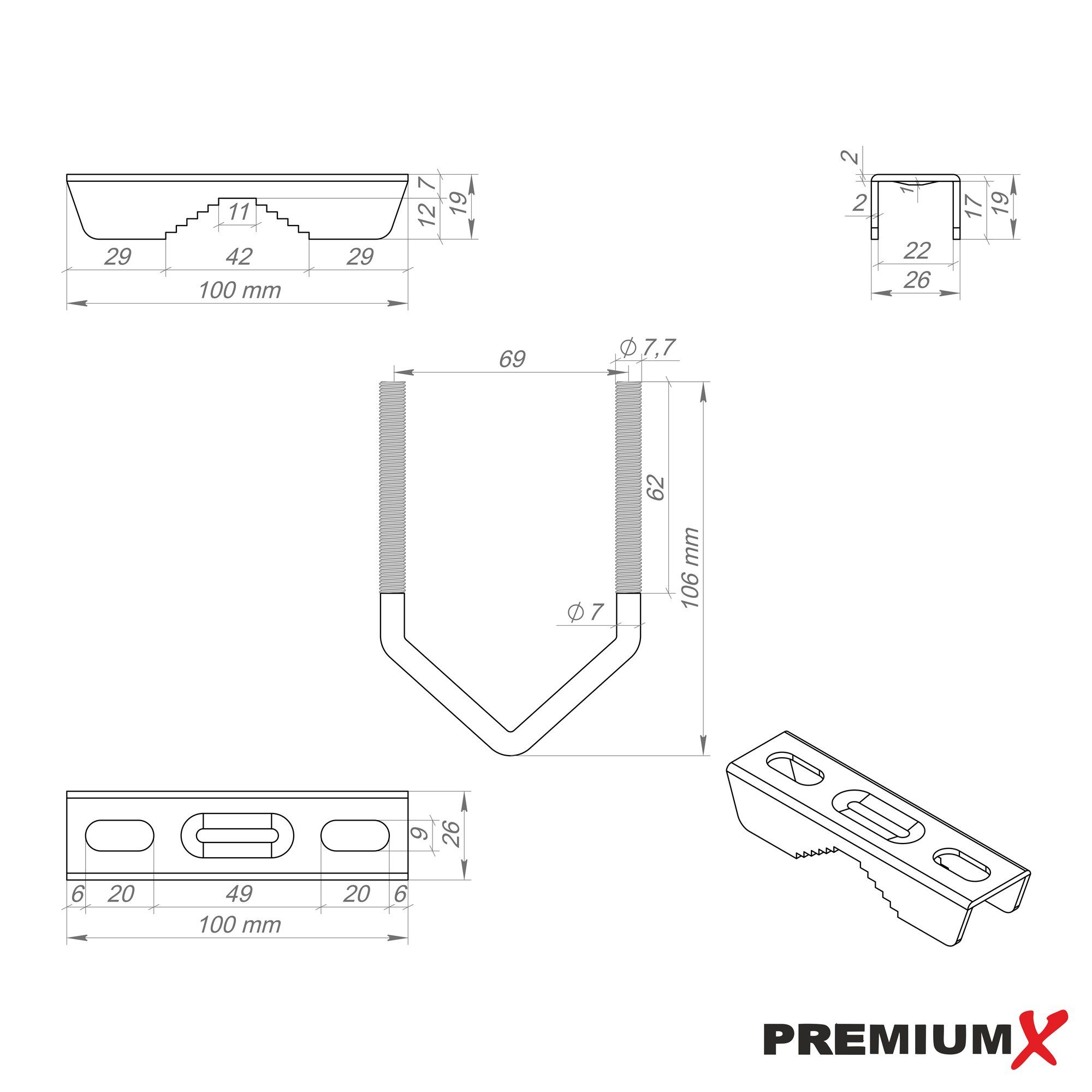 PremiumX SAT-Halterung 30cm Wandhalter 120cm Mast Ø 38mm mit Schellen Stahl Wand Halterung – Bild 4 von 4