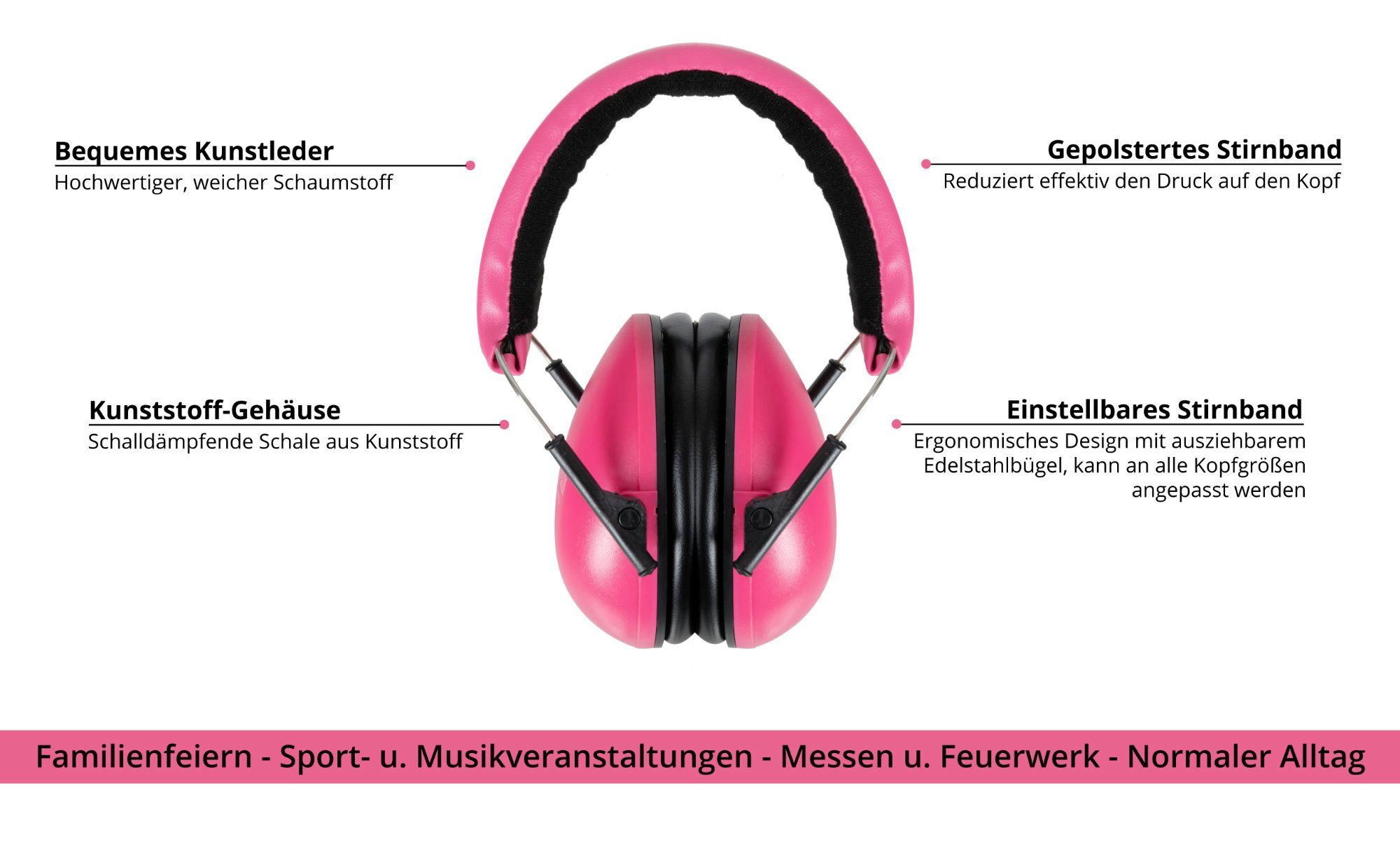 Erwachsene Bügelgehörschutz dB Pink Gehörschutz CN-25 mit Contranoise Dämpfung, und Ohrenschützer Kinder für 25 Stagecaptain