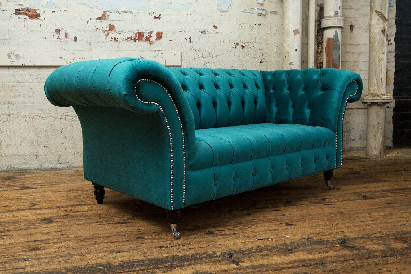 JVmoebel Chesterfield-Sofa, Chesterfield Samt Sofa Couch Polster 2 Sitzer Polster Kunst Sofa