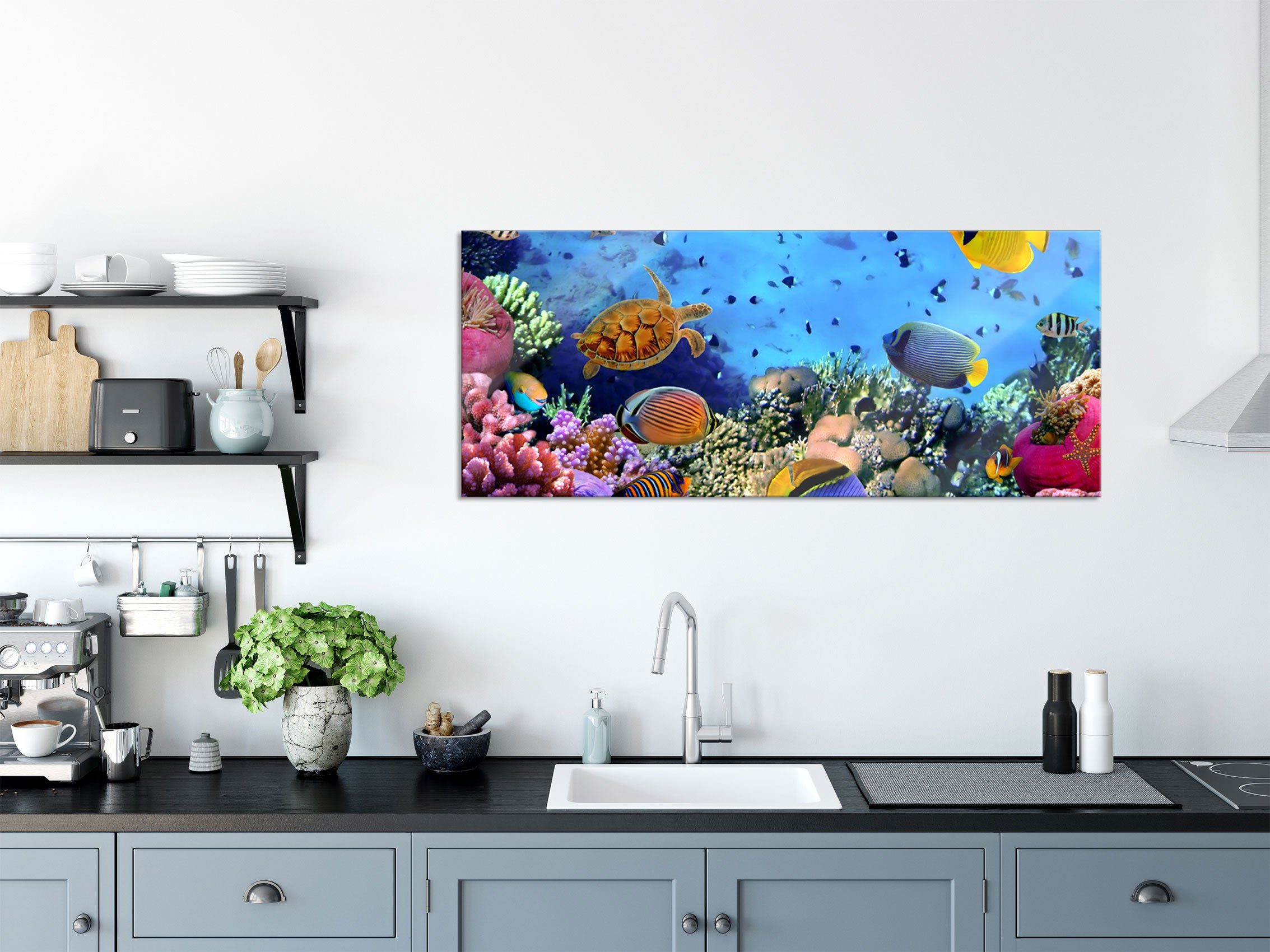 Pixxprint Glasbild aus Korallenriff, Echtglas, Aufhängungen Fische inkl. Abstandshalter Fische (1 Korallenriff und Glasbild St), über über