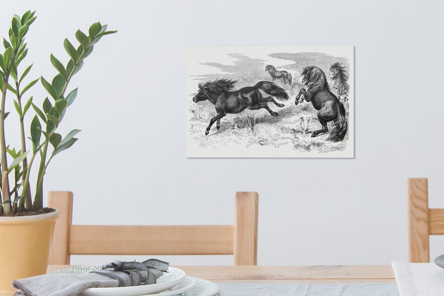 Leinwandbilder, Eine Leinwandbild Aufhängefertig, natürlichen Wandbild von Illustration 30x20 St), OneMillionCanvasses® Shetlandponys Lebensraum, cm (1 in Wanddeko, ihrem