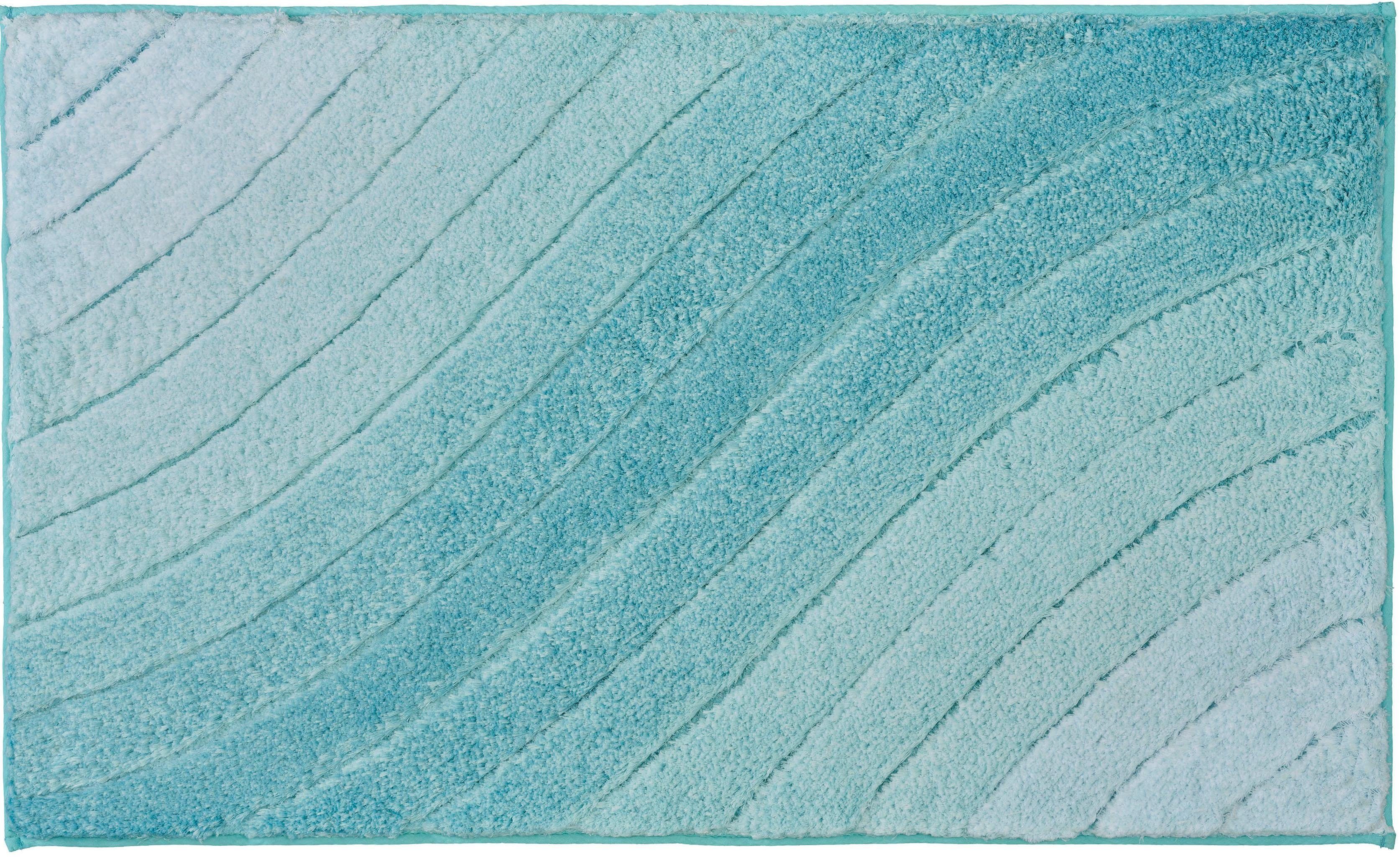 Kleine Wolke Badematte Tender, Badvorleger, Badezimmer Teppich, Höhe 20 mm, rutschhemmend beschichtet, fußbodenheizungsgeeignet, Polyester, quadratisch, Badteppich, Wellen Design, mit Farbverlauf, Hoch-Tief Effekt, waschbar
