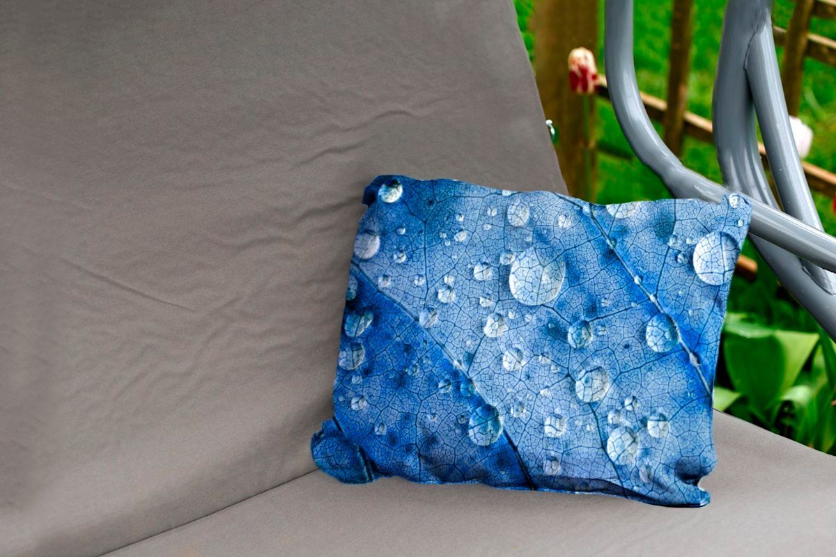 Tropfen Blatt, Outdoor-Dekorationskissen, einem blauen Kissenhülle Dekokissen Dekokissenbezug, auf Polyester, MuchoWow