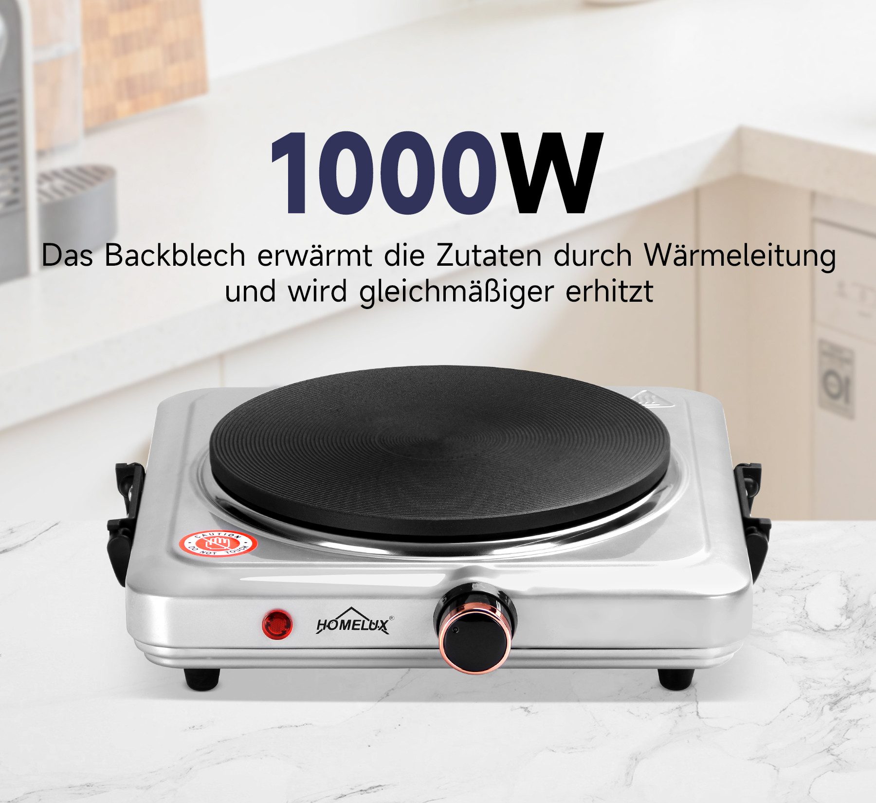 HOMELUX Einzelkochplatte Kochplatte 1000/1500W Herdplatte, Einzeln Regelbare 5 Heizstufen, 1000/1500W