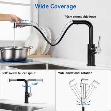 Lonheo Küchenarmatur Wasserhahn Spültischarmatur Mischbatterie mit Ausziehbar Brause 360° für Küche Armatur Einhandmischer