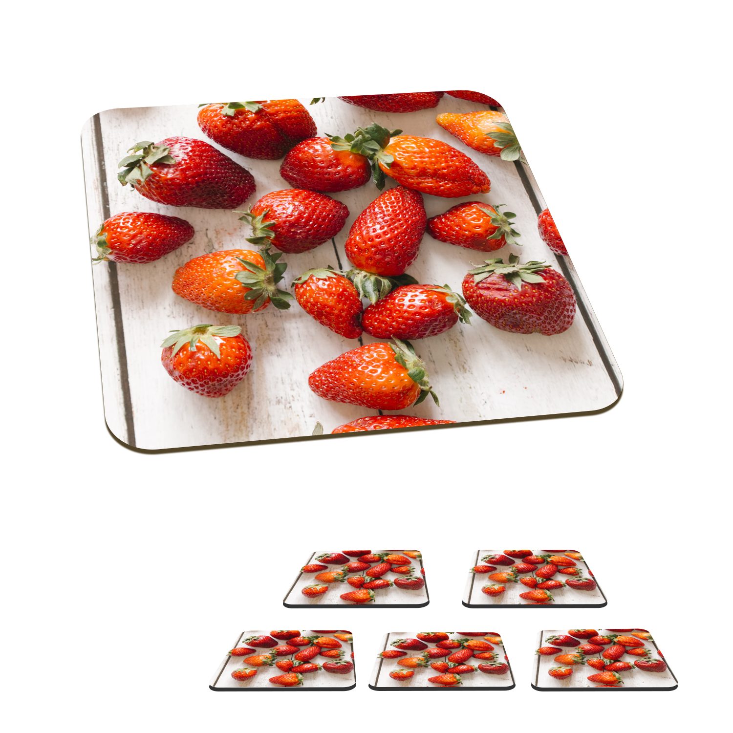 MuchoWow Glasuntersetzer Erdbeere - Obst - Tisch, Zubehör für Gläser, 6-tlg., Glasuntersetzer, Tischuntersetzer, Korkuntersetzer, Untersetzer, Tasse