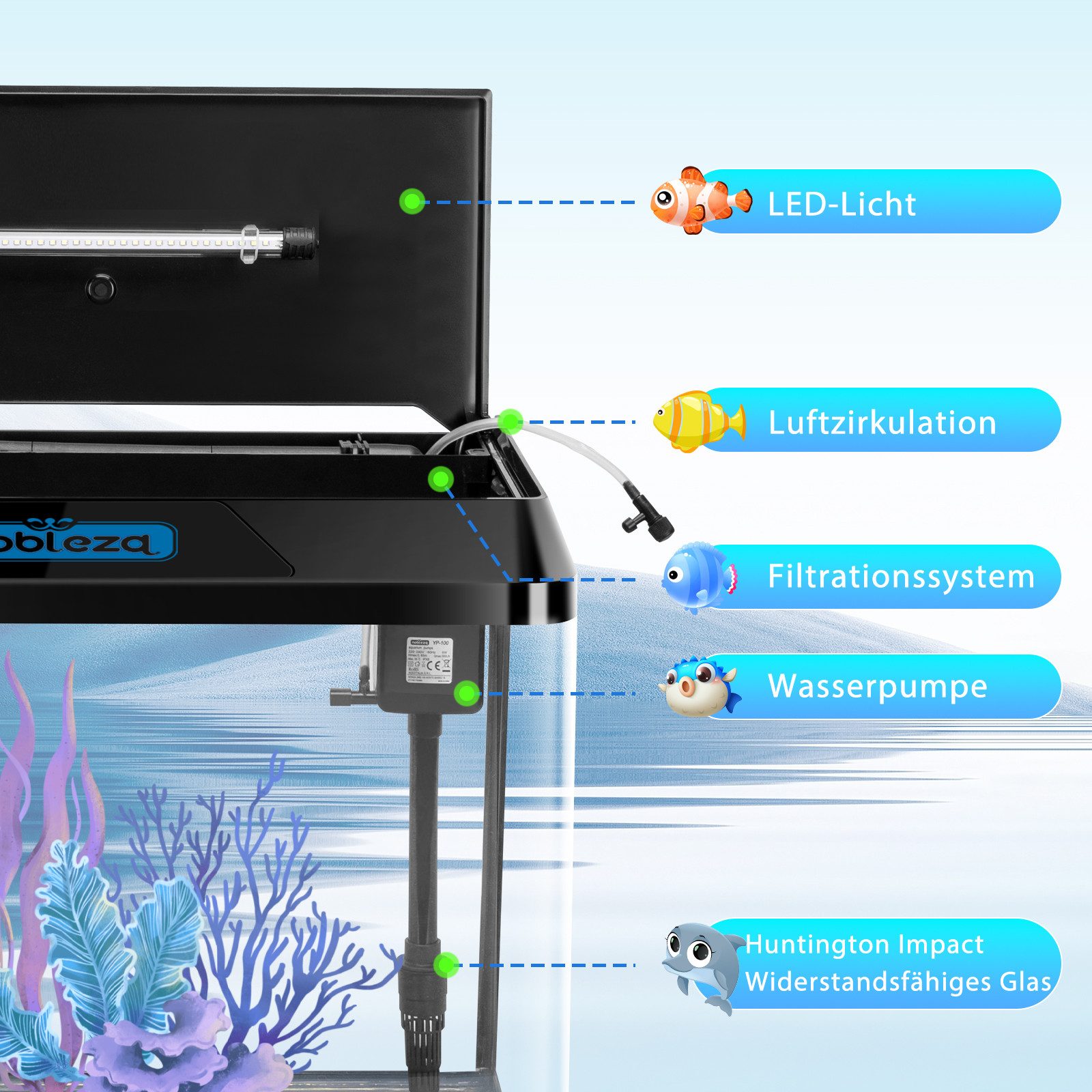 nobleza Aquarien-Set Aquarien-Set mit LED-Beleuchtung & Filtersystem 49.8*29*43.5CM