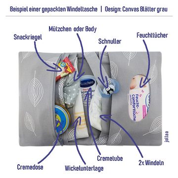 JOLLAA Windeltasche Pusteblume Weiss & Mint, kleine Wickeltasche für Windeln & Feuchttücher, Wickelmäppchen