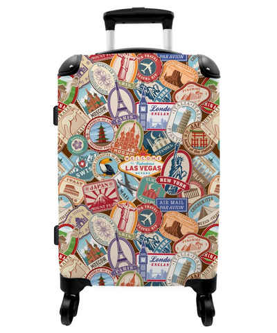 NoBoringSuitcases.com© Koffer Reisen - Muster - Illustrationen - Vintage 67x43x25cm, 4 Rollen, Mittelgroßer Koffer für Erwachsene, Reisekoffer