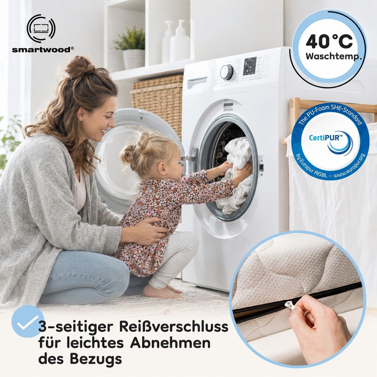Kindermatratze 70x140 12 cm, H2 Matratze - Atmungsaktiv, Abnehmbarer Bezug, Wendbar, Smartwood – Bild 5 von 5