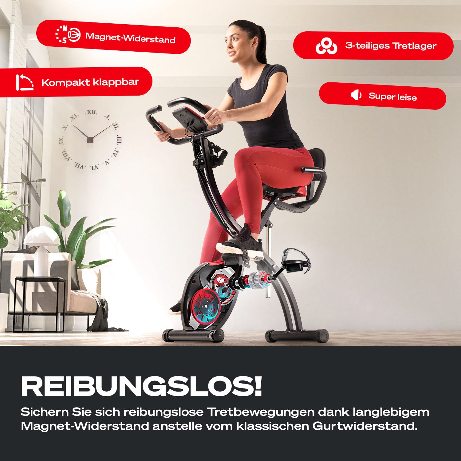 Sportstech Heimtrainer X150, Magnetisches Widerstandssystem, Transportrollen, Tablethalterung