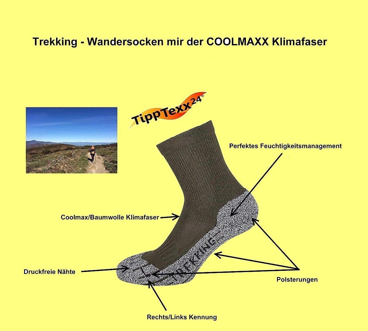 COOLMAX Unisex PRIMA TippTexx mit 4 KLIMA Performance Marine Paar Wandersocken Trekkingsocken, 24