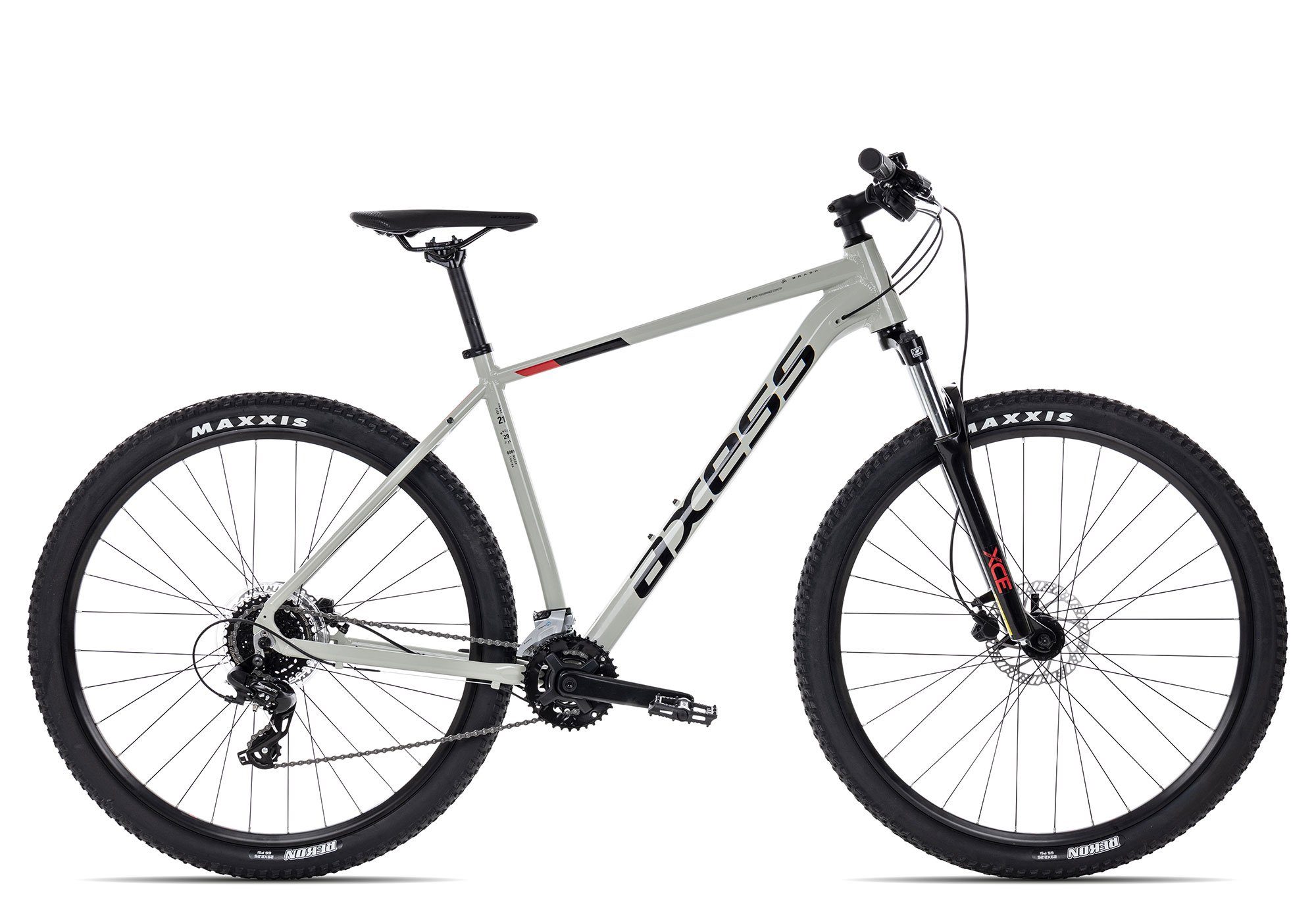 Axess Mountainbike BRASH 2023, 16 Gang Shimano RD-TX800- 8 Schaltwerk, Kettenschaltung, MTB-Hardtail schwarz/grau grey