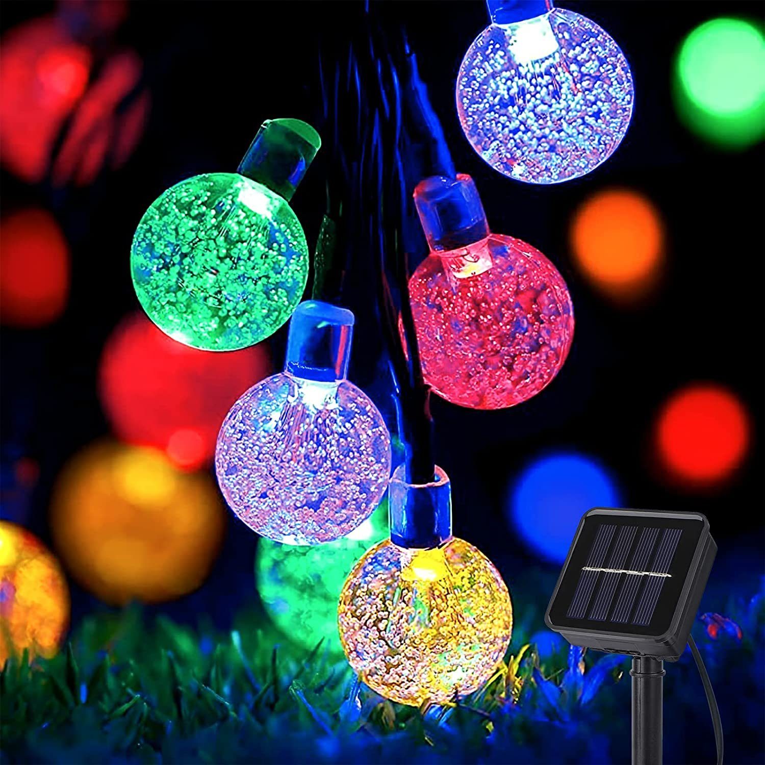 Alster  Herz Alster Herz LED Solarleuchte Solar Lichterketten Garten, 5m 20LED Kristallkugel, wasserfest, H094, LED fest integriert, Bunt