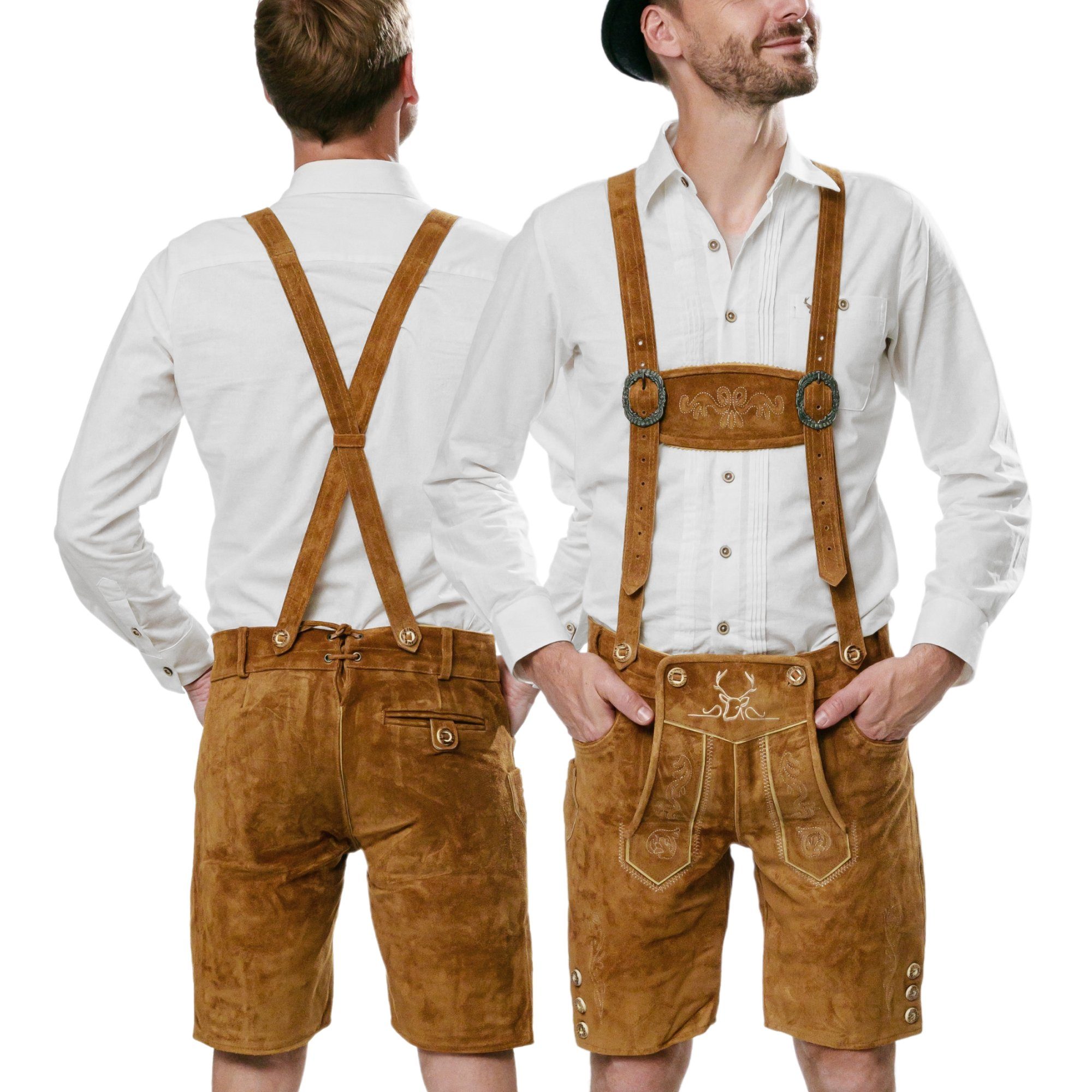 BAVARIA TRACHTEN Trachtenhose Echtleder hellbraun Lederhosen - traditionell Größen und 46 Herren kurz Tracht 66 hochwertig bis