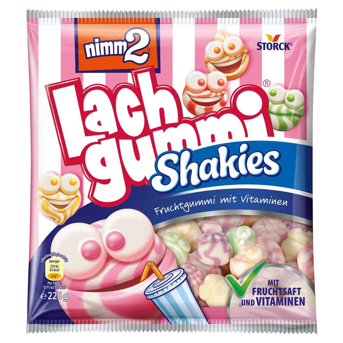 NIMM2 Süßigkeit, Storck nimm2 Lachgummi Shakies Fruchtgummi mit Vitaminen 225g