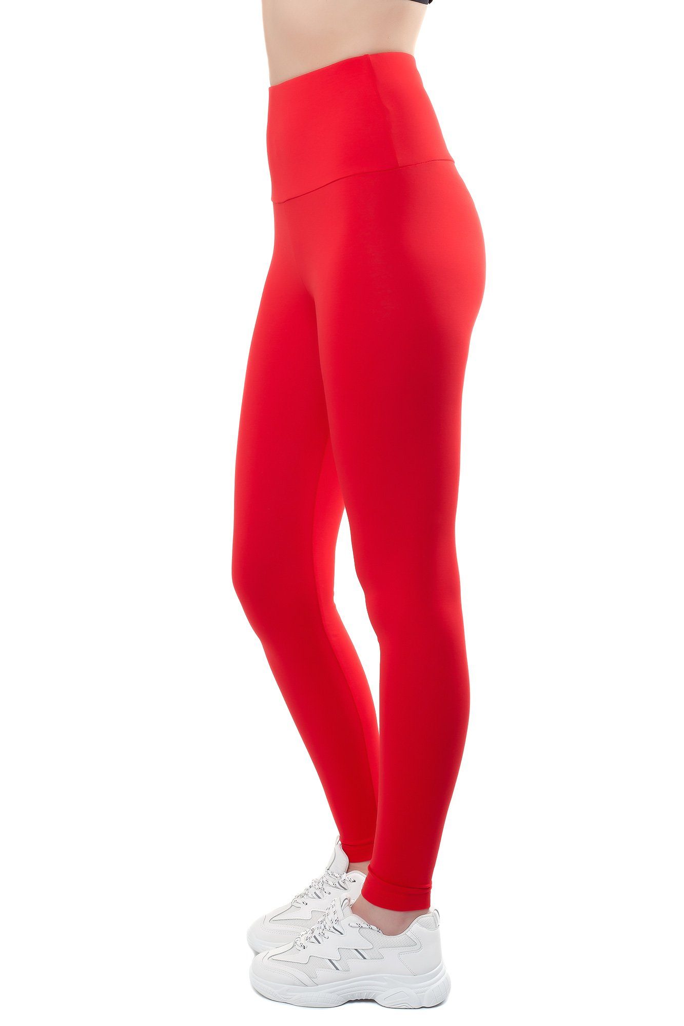 Bongual Highwaist Leggings Baumwollmix mit breitem Bündchen rot