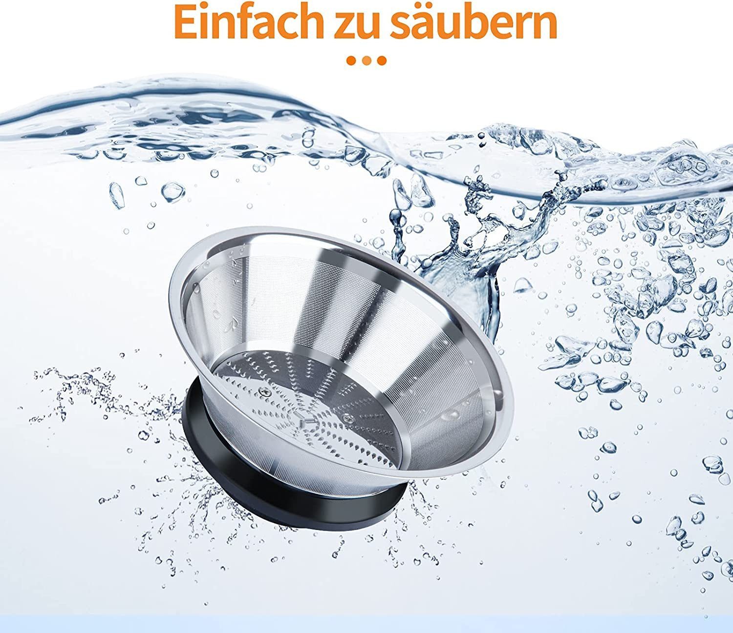 ibettertec Entsafter Entsafter für Obst und Gemüse, Entsafter aus Edelstahl, 600,00 W, elektrische Saftpresse,75mm Füllöffnung und 3 Geschwindigkeiten – Bild 5 von 5