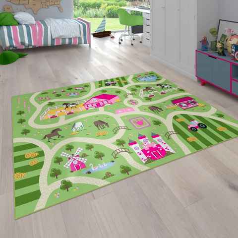 Kinderteppich Bino 560, Paco Home, rechteckig, Höhe: 4 mm, Kurzflor, Straßen-Spiel-Teppich, Motiv Bauernhof, Kinderzimmer