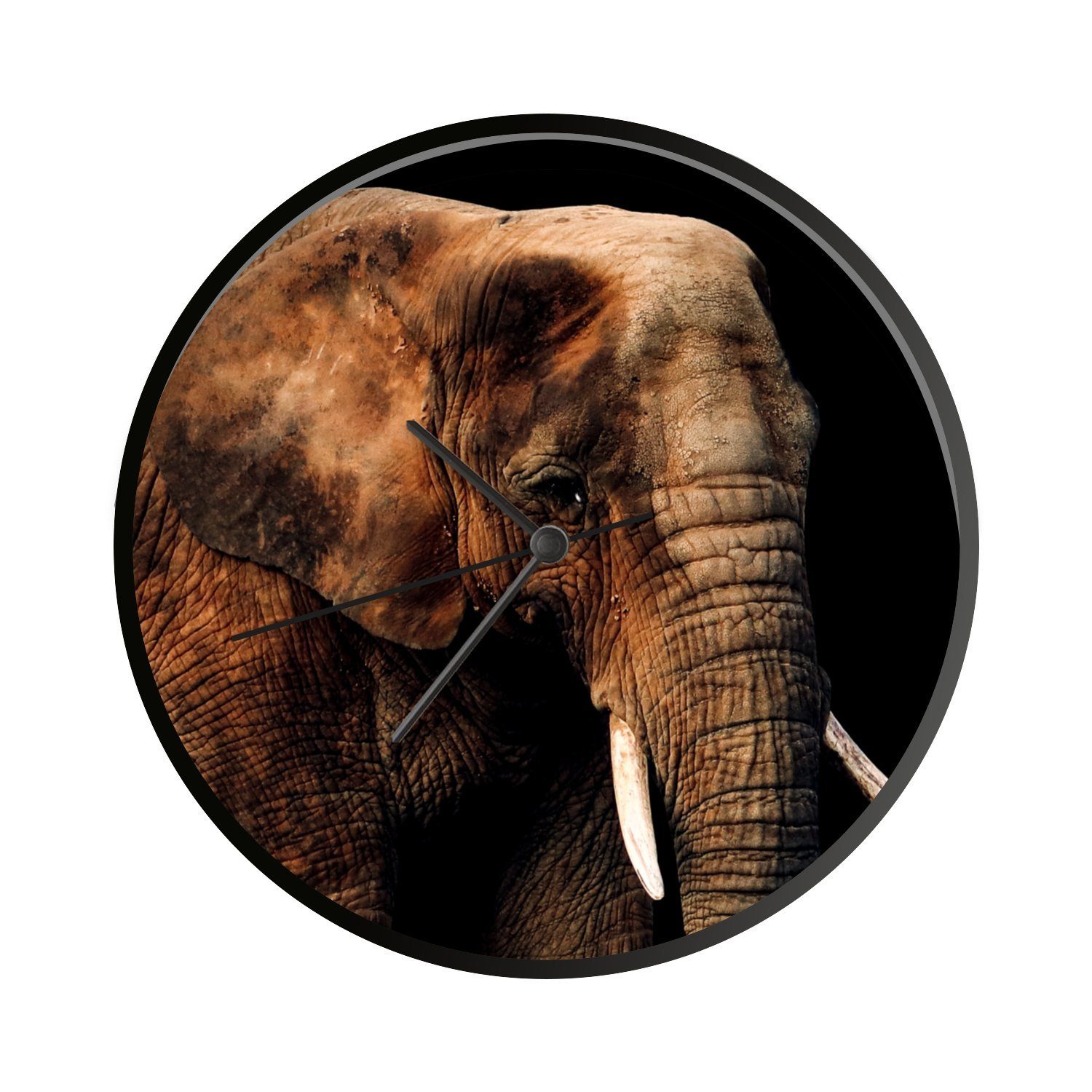 MuchoWow Wanduhr »Elefant - Tiere - Braun« (Uhrwerk, Inkl. Batterie,  Wanddekoration, Wohnzimmer, Modern, Holz)