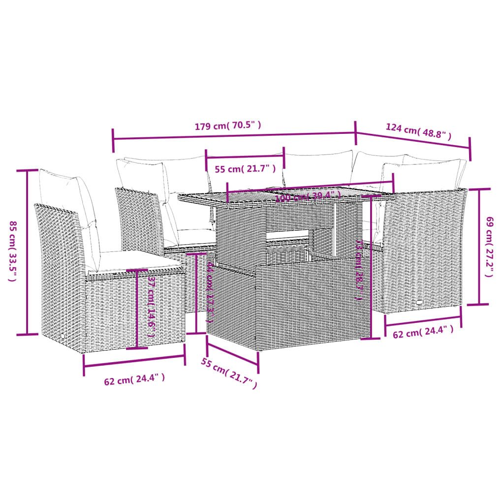 vidaXL Gartenlounge-Set 5-tlg. Garten-Sofagarnitur mit Kissen günstig online kaufen
