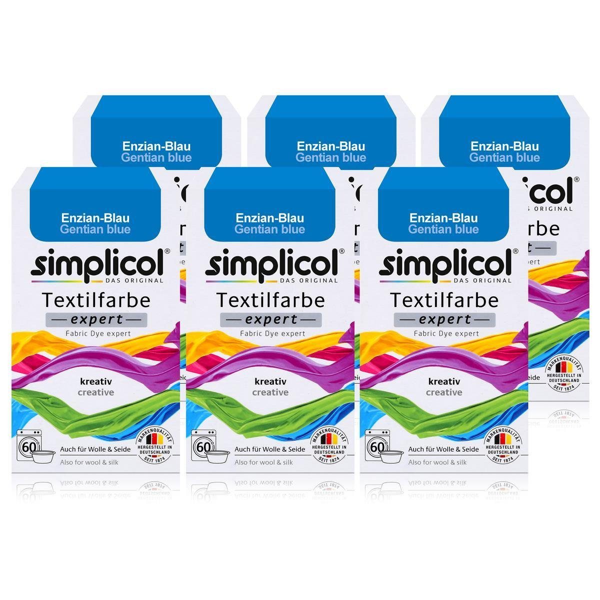 simplicol Textilfarbe Simplicol Textilfarbe expert Enzian-Blau 150g - Farbe zum Färben (6er