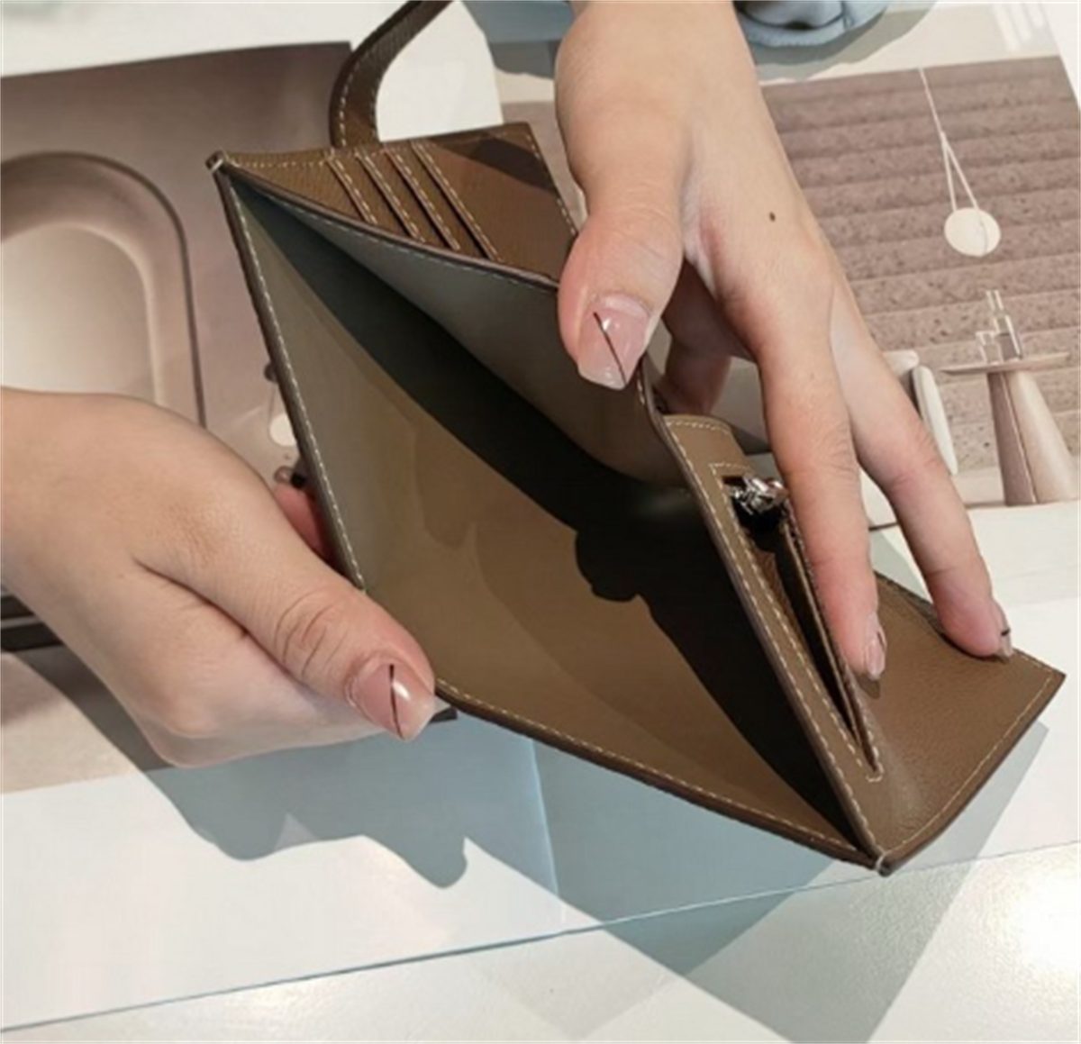 selected und Münzfächern Khaki Kartenfächern Brieftasche Leder mehreren aus mit carefully Mini-Geldbörse