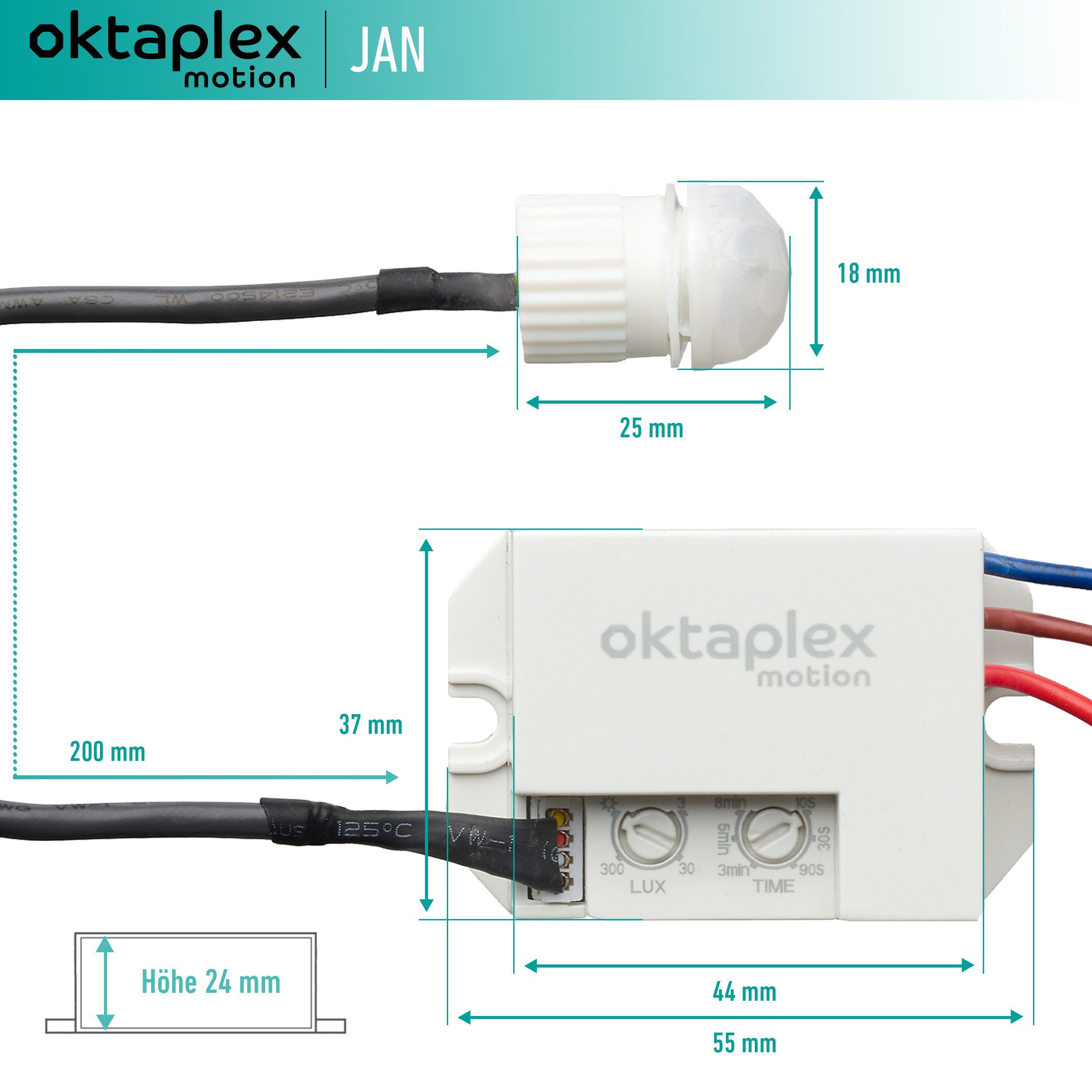 Oktaplex motion IP20, Set 360° Mini Einbausensor 2er weiß Infrarot Unterputz 230V IP65 Bewegungssensor / Bewegungsmelder 8m