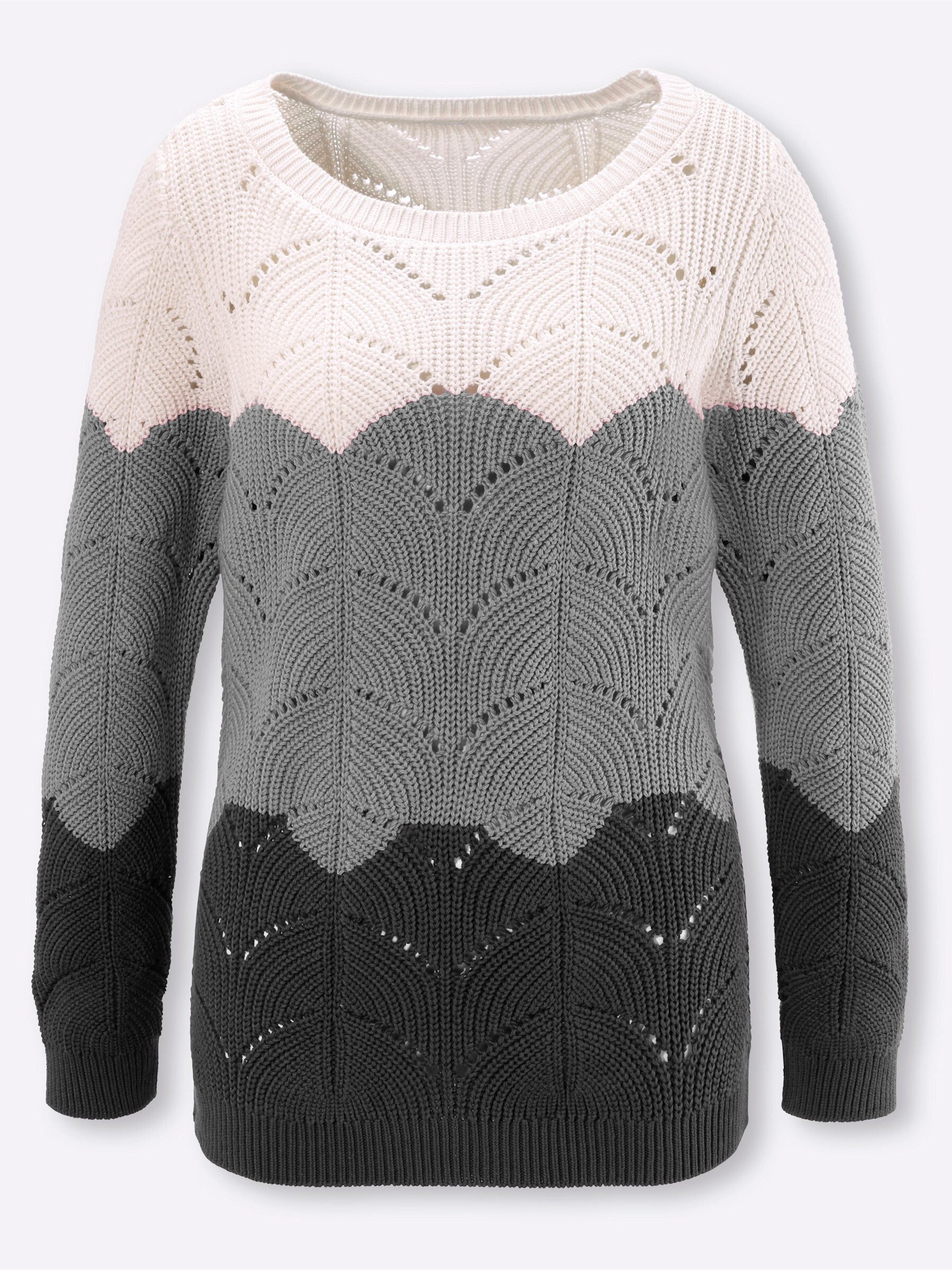 Strickpullover Rundhals-Pullover Langarm Ajour