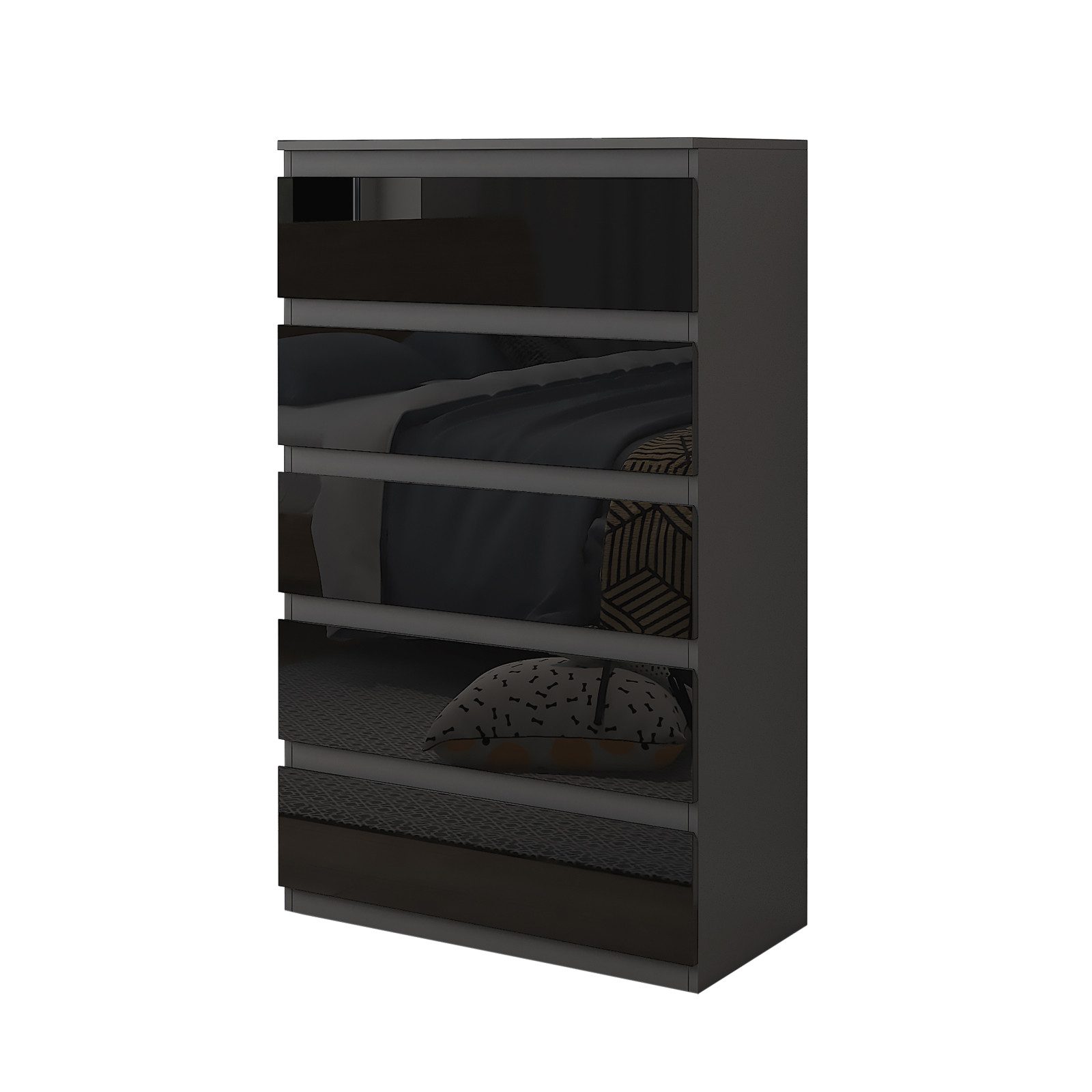 HTI-Living Kommode Kommode Kenji 5 Schubladen Hochglanz Schwarz (Stück, 1 St., 1 Kommode), Sideboard