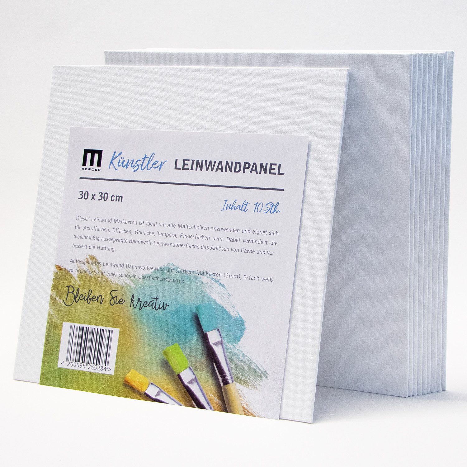M MERCEO Leinwand, 10er-Set Malkarton Malpappe 30x30cm (Leinwand auf Karton, 3mm stark)