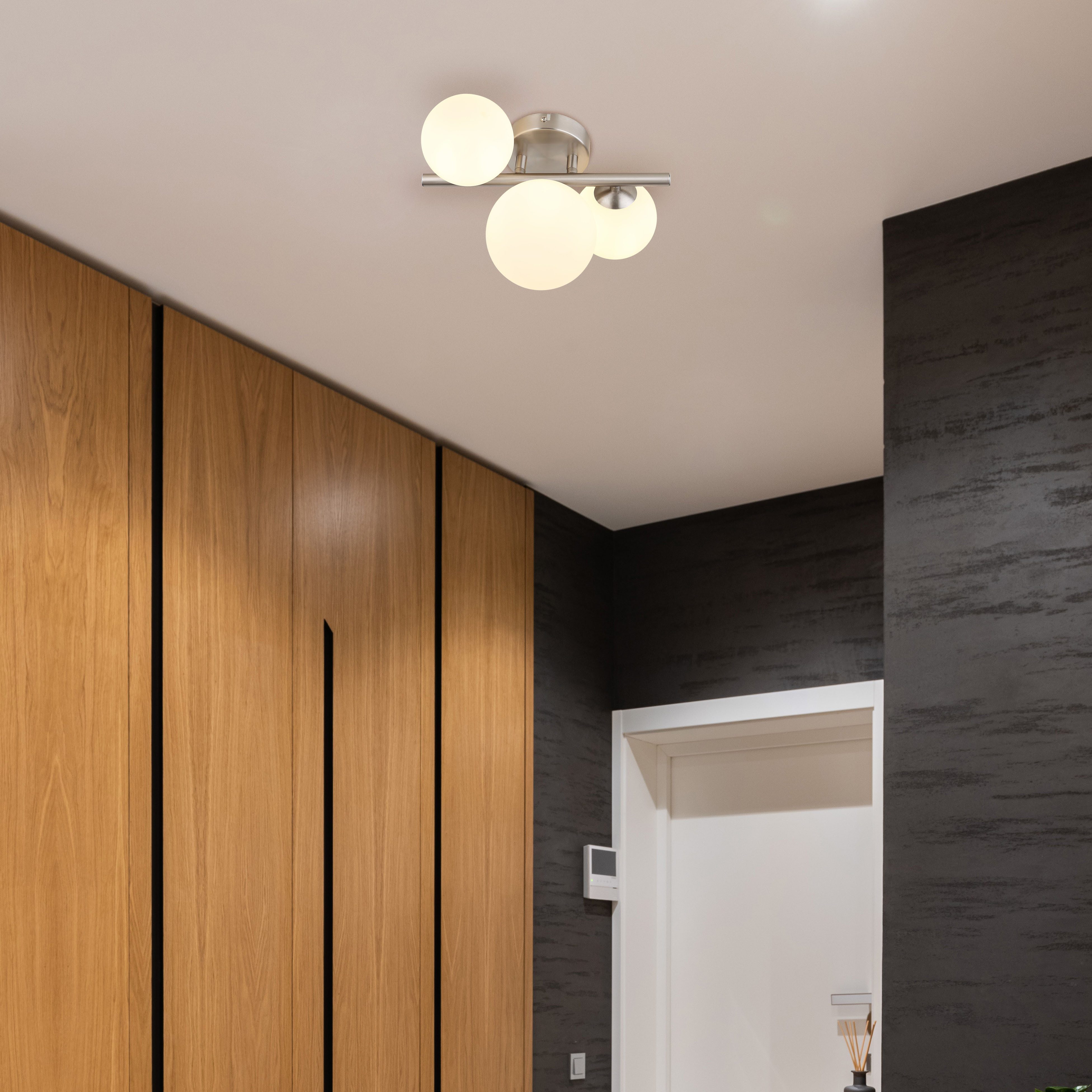 GLOBO LIGHTING Deckenleuchte RIHA, Leuchtmittel wechselbar, Warmweiß, Deckenleuchte Nickel, Glas opal, 3x G9 LED